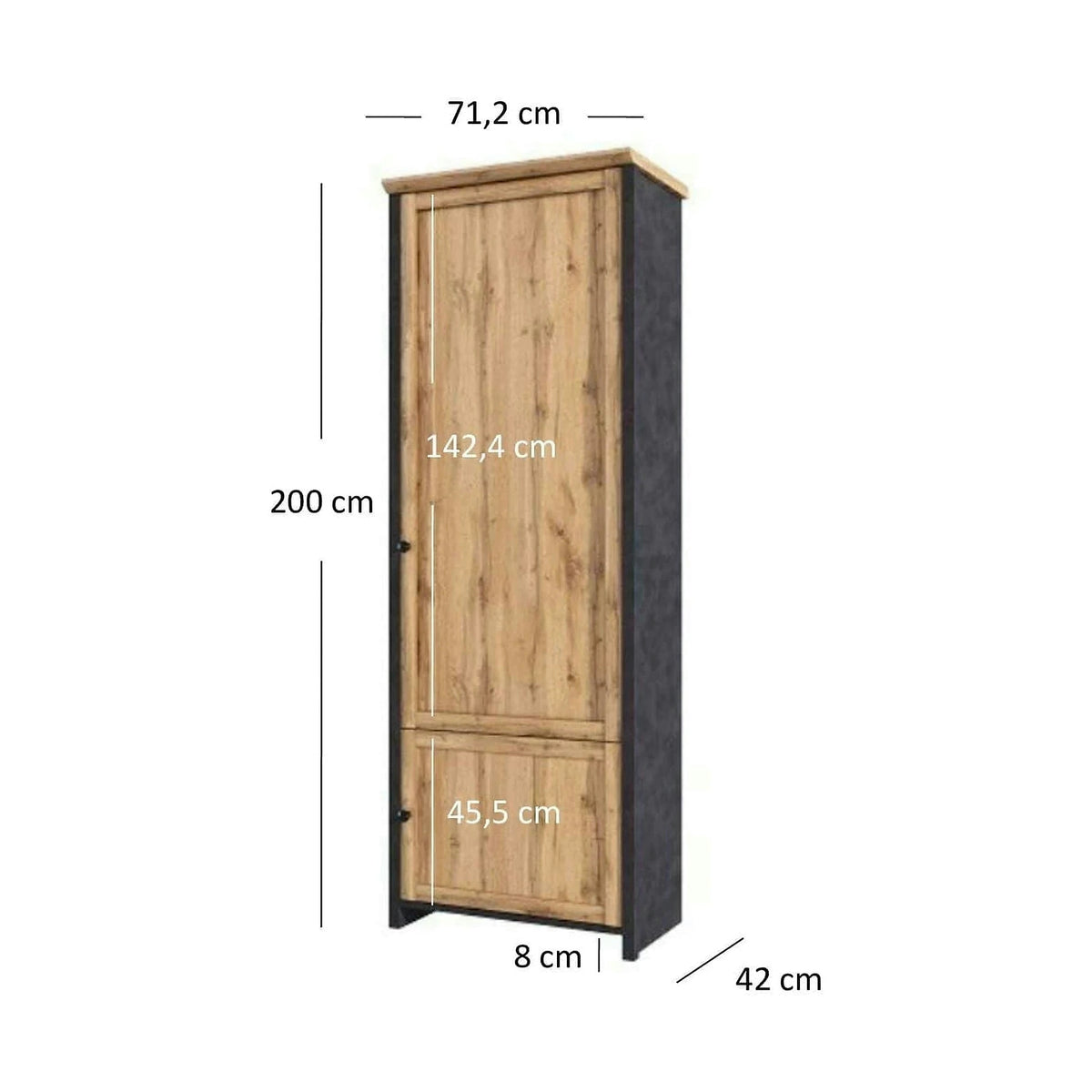 Dulap NICOLE, stejar wotan/gri antracit, PAL laminat, cu 2 usi, 71x42x200 cm
