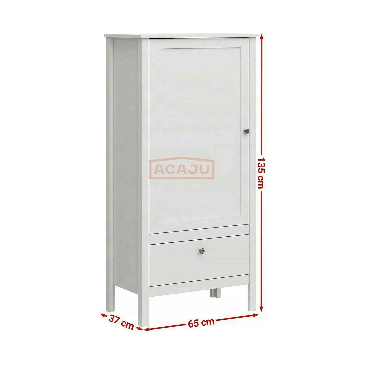 Dulap OLE, alb, PAL laminat, cu o usa si un sertar, 65x37x135 cm