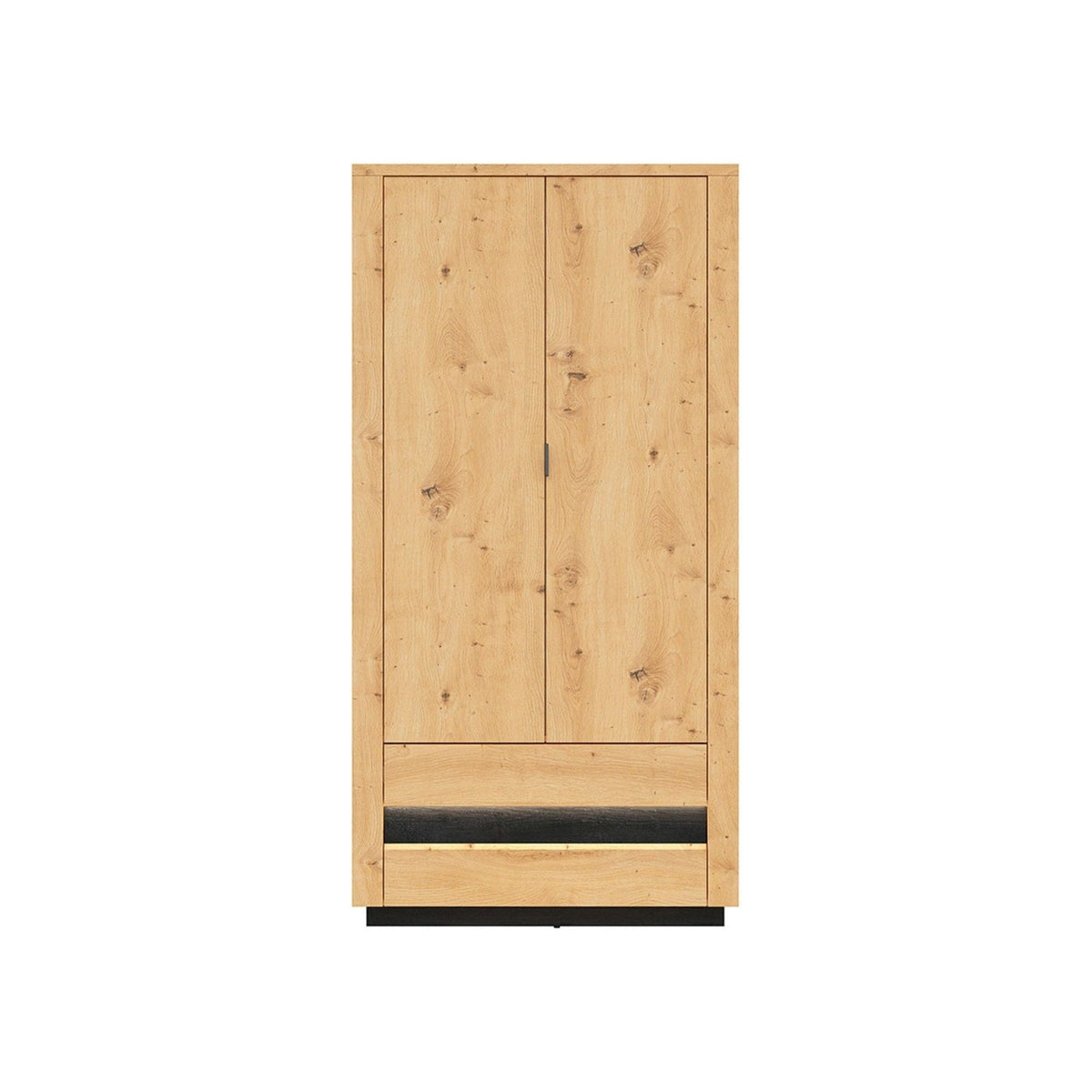 Dulap OSTIA, stejar artizan/negru, PAL, cu 2 usi si 2 sertare, 101x56x199 cm