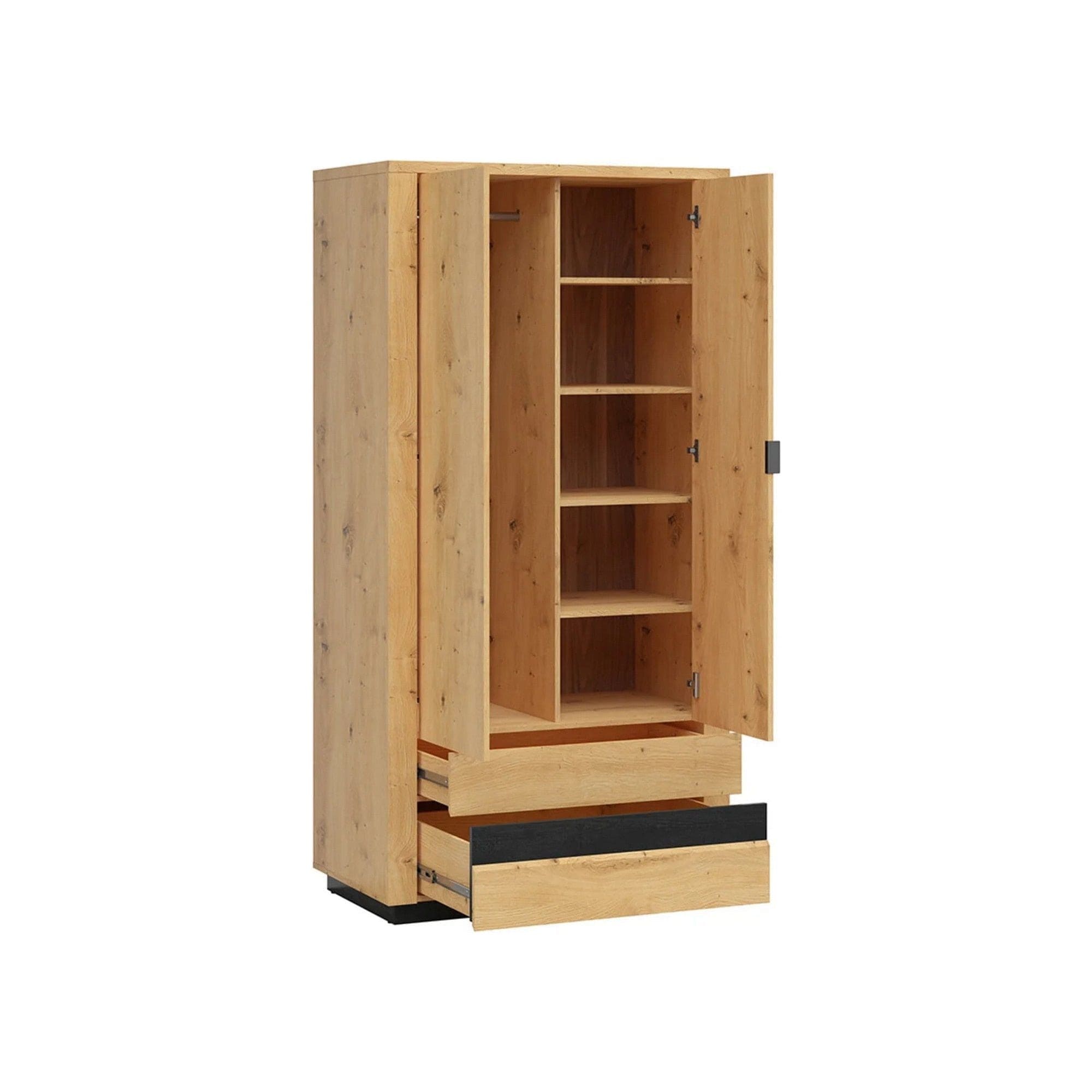 Dulap OSTIA, stejar artizan/negru, PAL, cu 2 usi si 2 sertare, 101x56x199 cm
