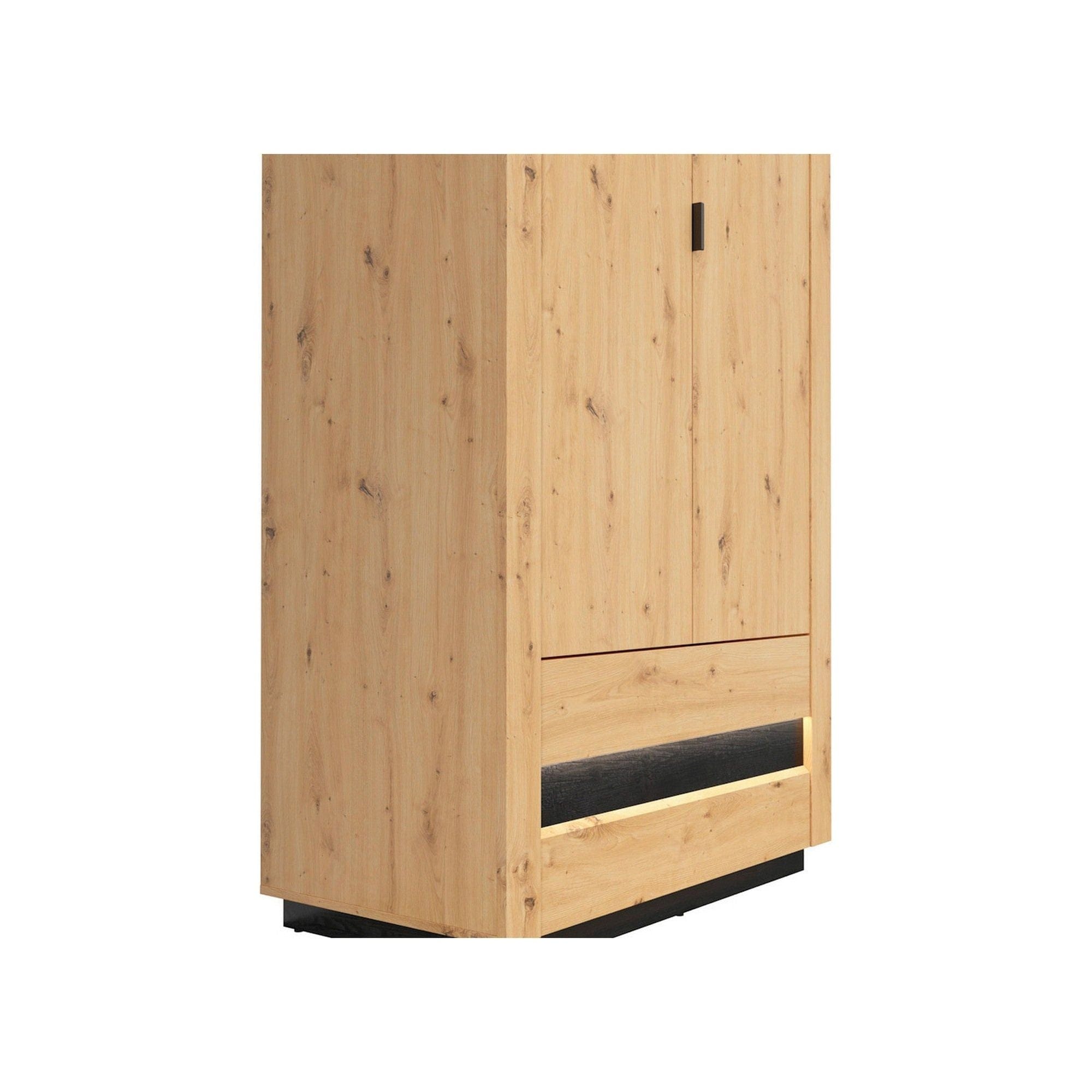 Dulap OSTIA, stejar artizan/negru, PAL, cu 2 usi si 2 sertare, 101x56x199 cm
