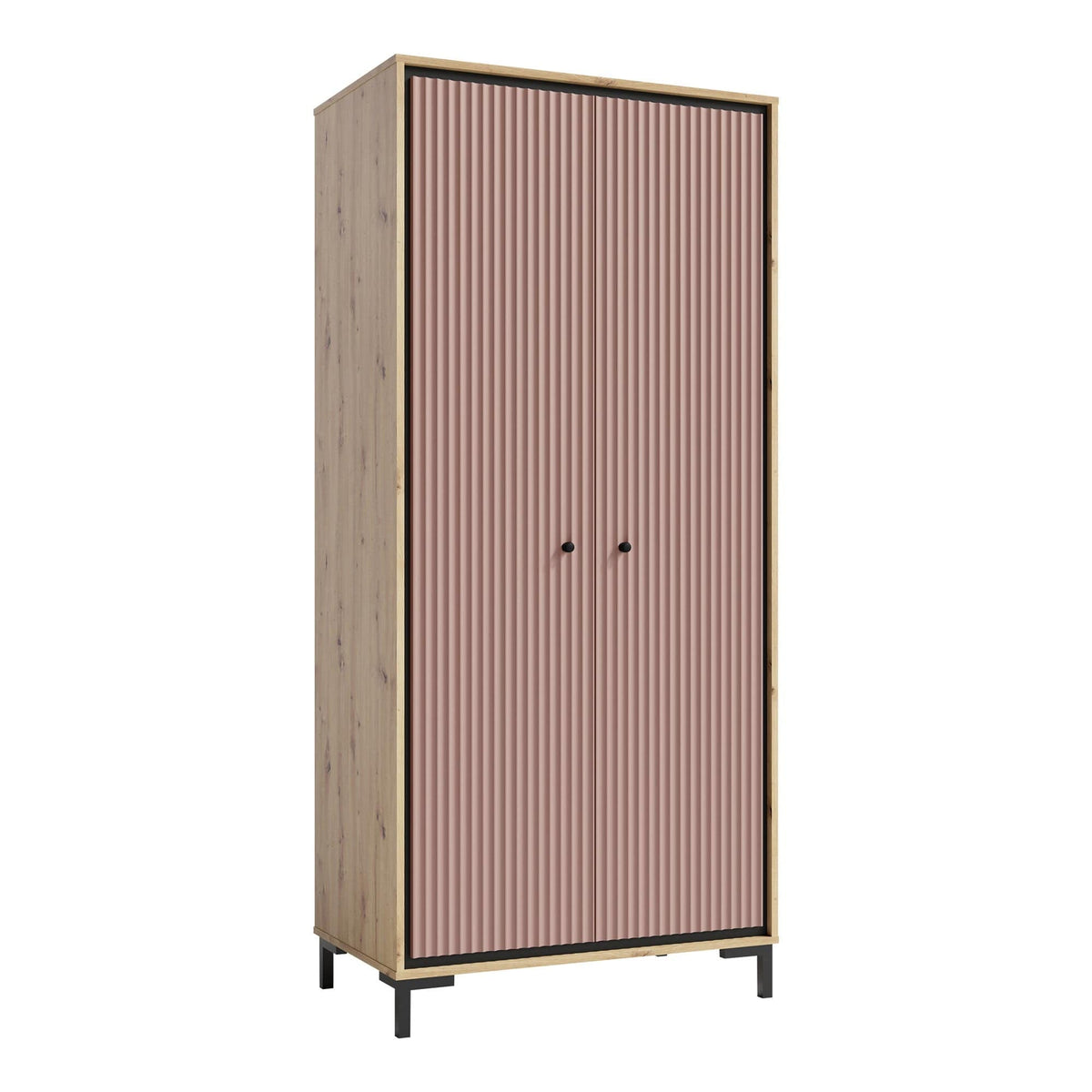Dulap PARII PA01, stejar artisan/roz, PAL laminat, cu 2 usi, 89x54x196 cm