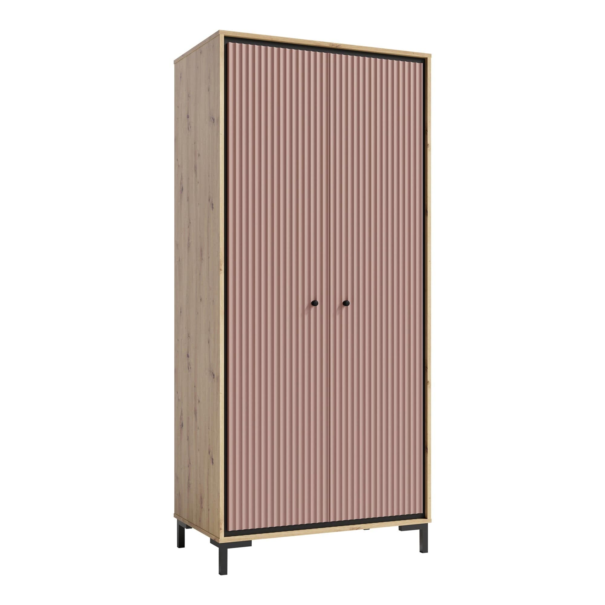 Dulap PARII PA01, stejar artisan/roz, PAL laminat, cu 2 usi, 89x54x196 cm