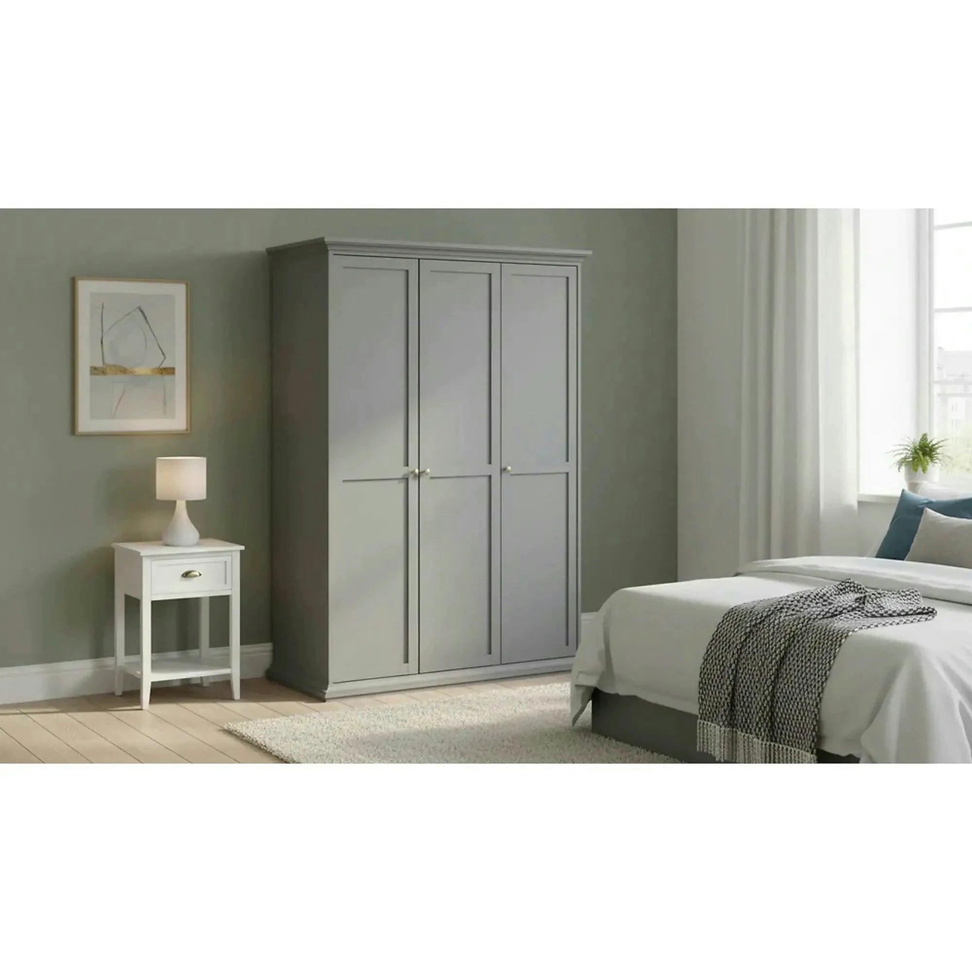 Dulap PARIS, gri, PAL laminat, cu 3 usi, 139x61x201 cm