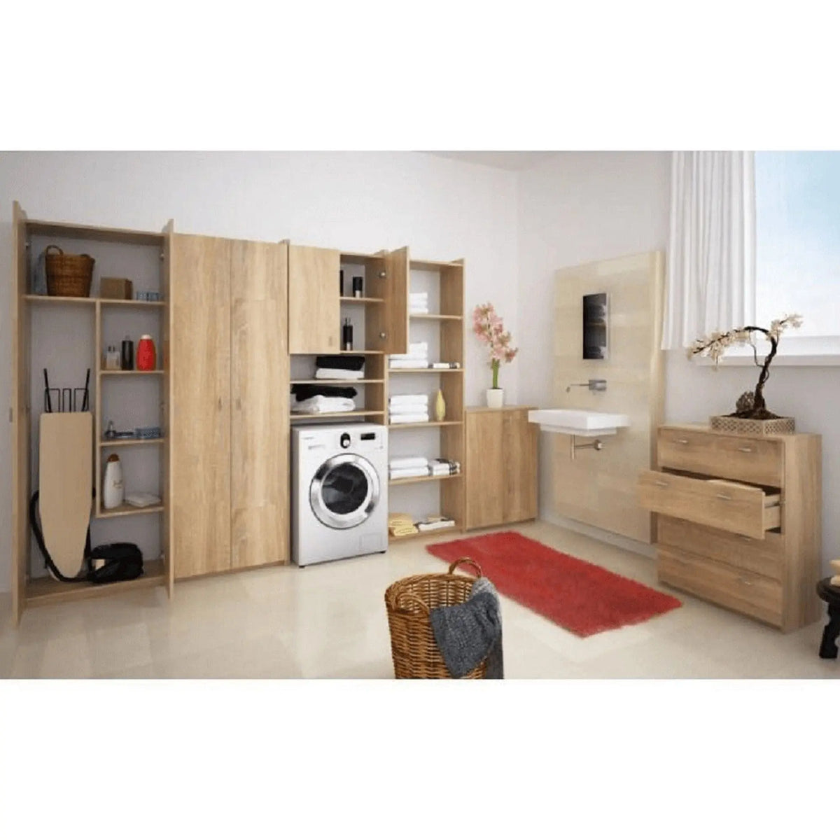 Dulap pentru masina de spalat NATALI, stejar sonoma, PAL melaminat, cu 2 usi, 64x32x190 cm