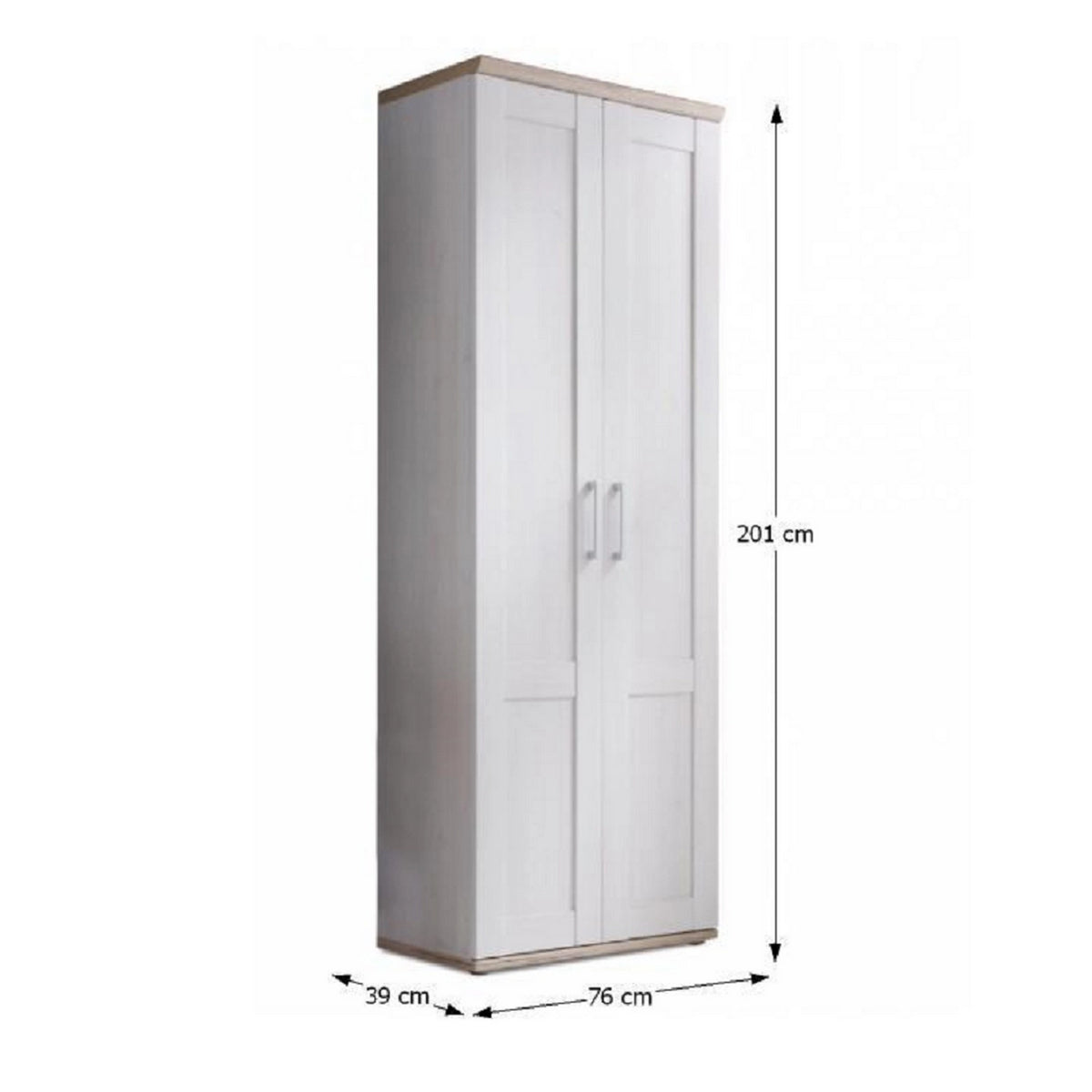 Dulap PROVENSAL, alb/stejar San Remo, DTD laminat, cu 2 usi, 76x39x201 cm
