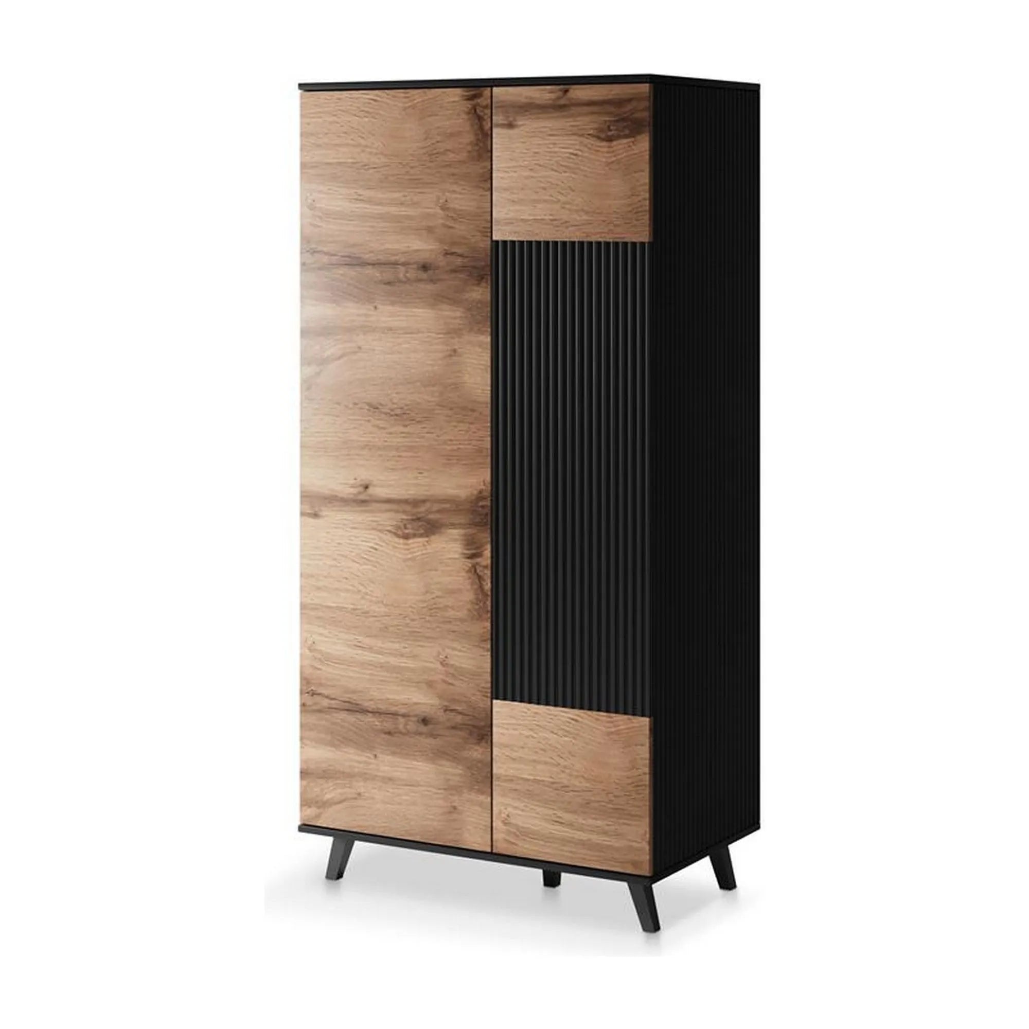 Dulap RANDOM, stejar wotan/negru, PAL furniruit, cu 2 usi, 90x55x182 cm