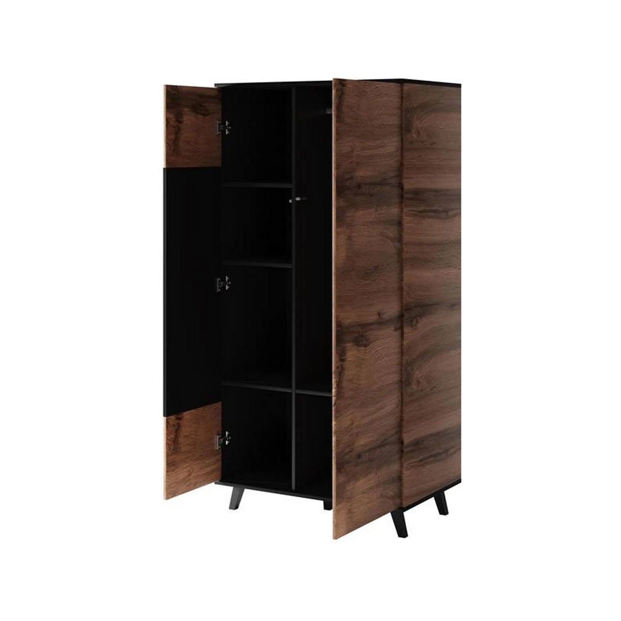 Dulap RANDOM, stejar wotan/negru, PAL furniruit, cu 2 usi, 90x55x182 cm