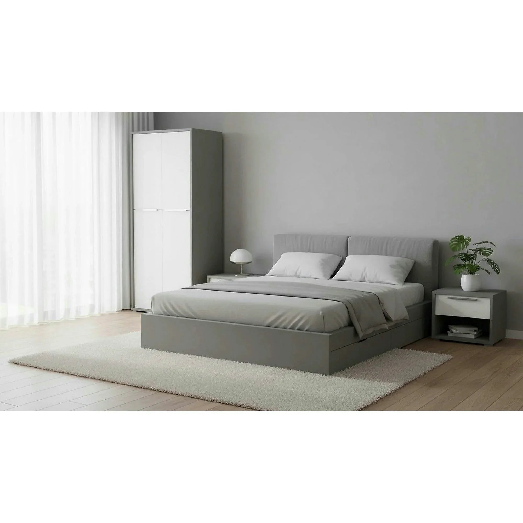 Dulap RIOMA NEW TYP 07, gri grafit/alb, PAL melaminat, cu 4 usi, 75x38x183 cm