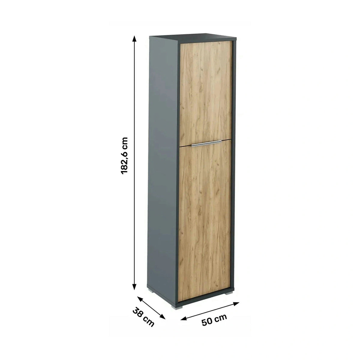 Dulap RIOMA NEW TYP 08, gri grafit/stejar artisan, DTD laminat, cu 2 usi, 50x38x183 cm