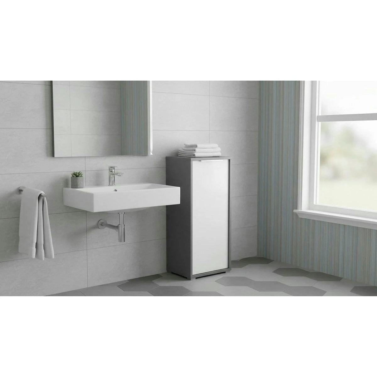 Dulap RIOMA NEW TYP 10, gri grafit/alb, DTD laminat, cu o usa, 50x38x112 cm