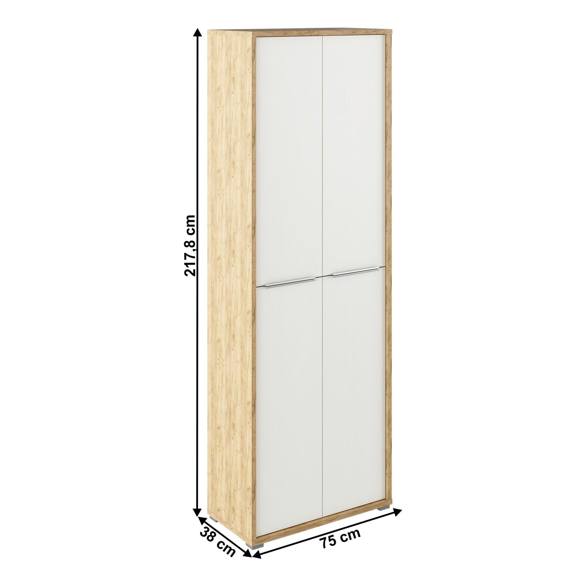 Dulap RIOMA TIP 05, stejar artisan/alb, DTD laminat, cu 4 usi, 75x38x218 cm