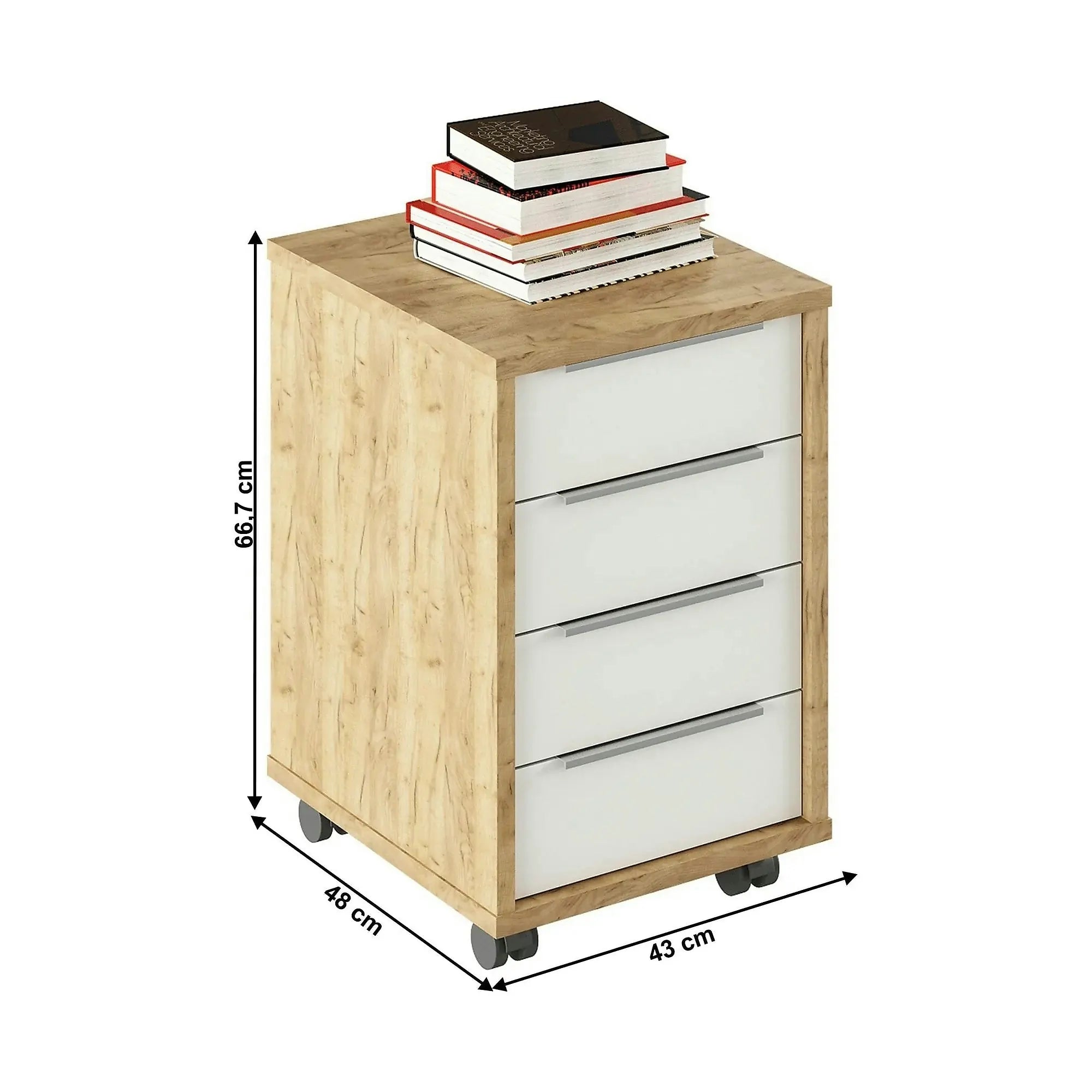 Dulap RIOMA TYP 14, stejar artisan/alb, DTD laminat, cu 4 sertare, 43x48x67 cm