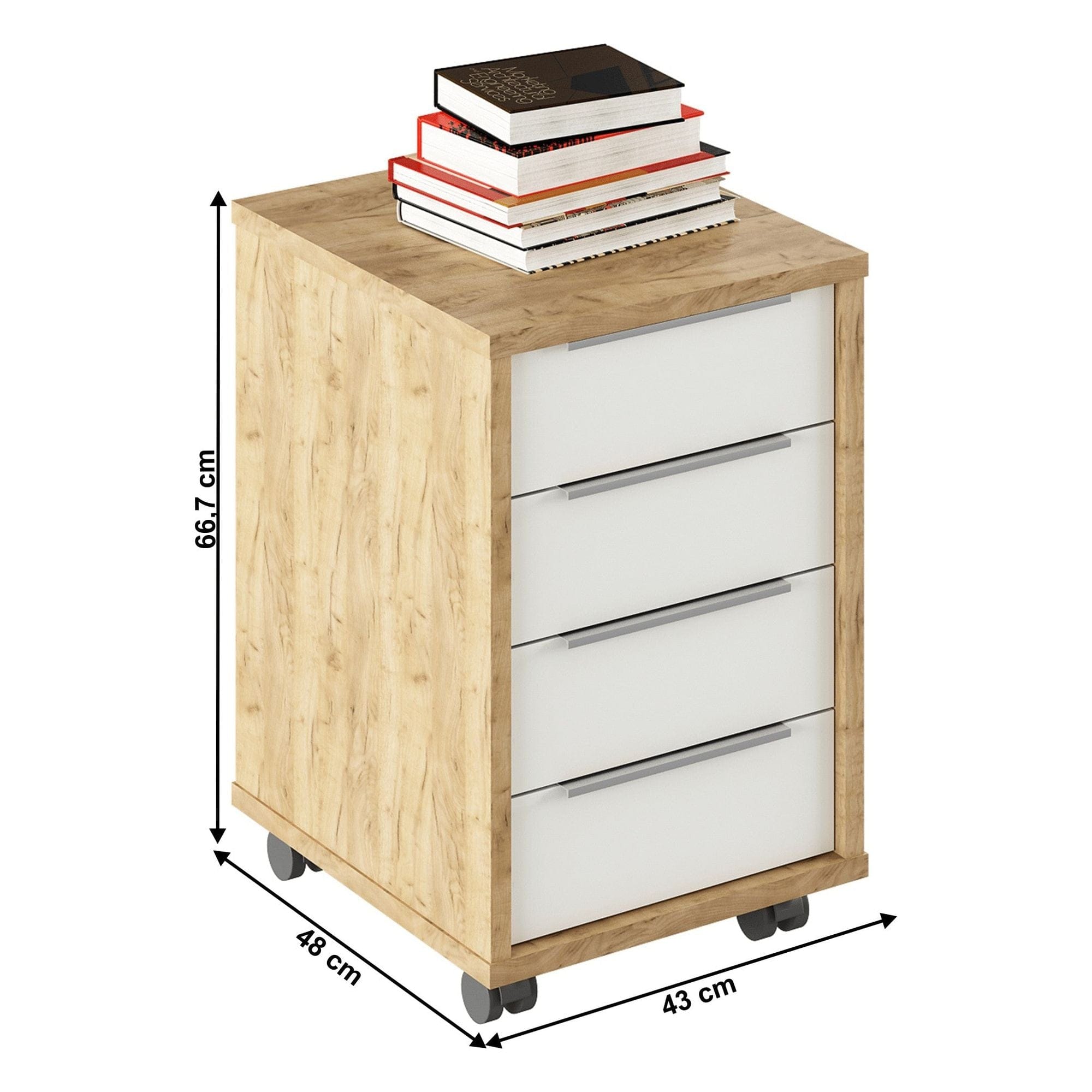 Dulap RIOMA TYP 14, stejar artisan/alb, DTD laminat, cu 4 sertare, 43x48x67 cm
