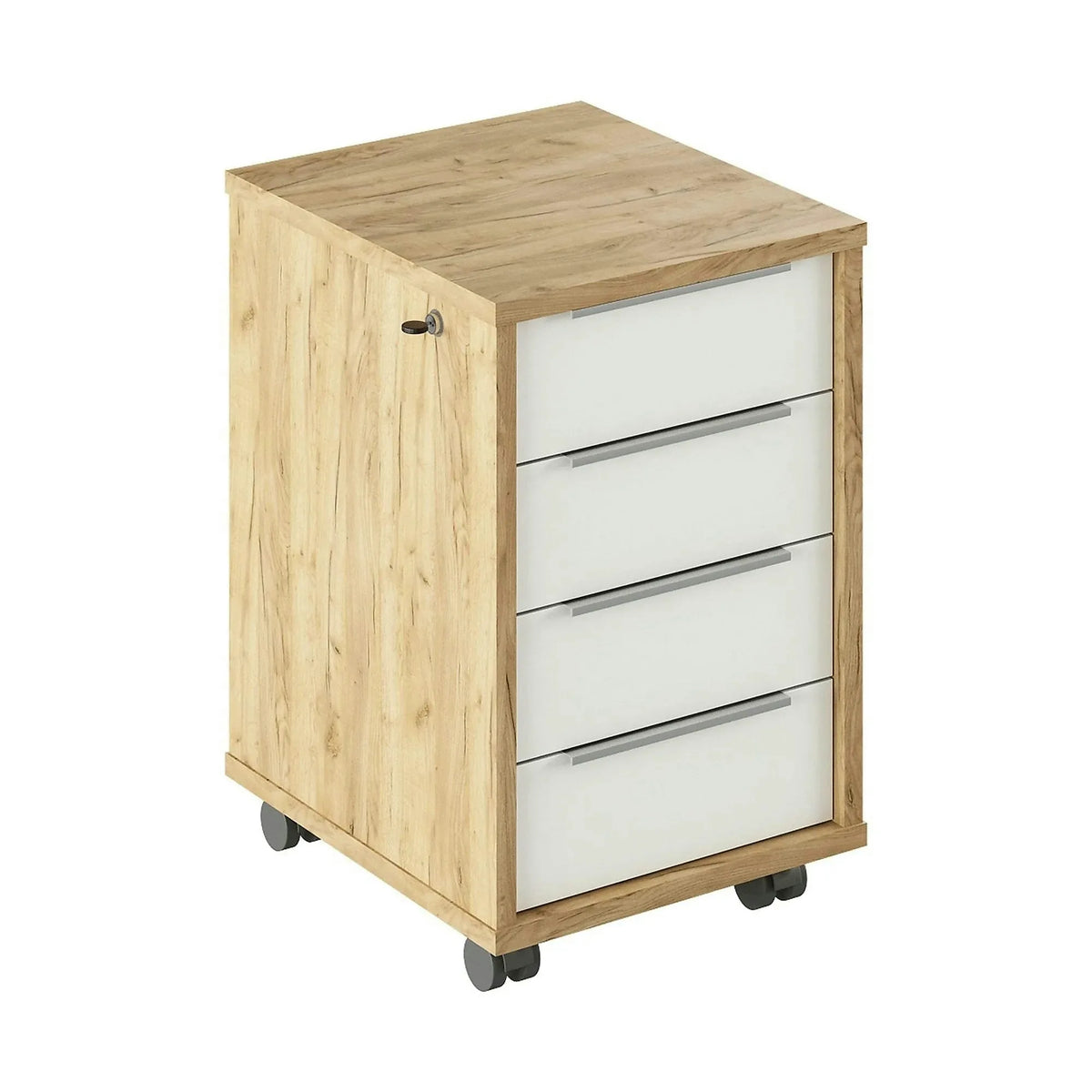 Dulap RIOMA TYP 30, stejar artisan/alb, DTD laminat, cu 4 sertare, 43x48x67 cm