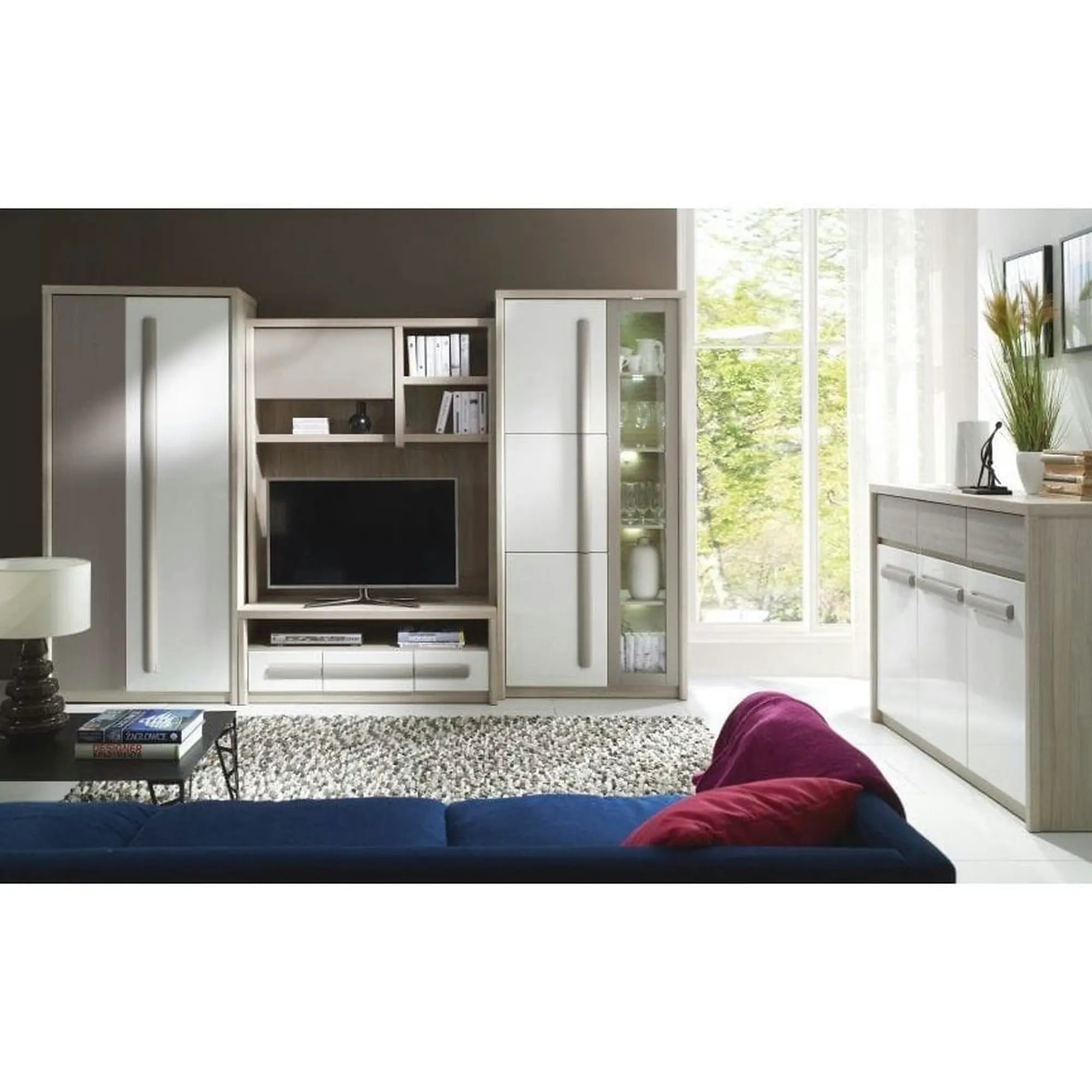 Dulap ROMA 1, stejar/alb lucios/gri mat, PAL laminat/insertii PVC, cu 2 usi, 90x53x194 cm