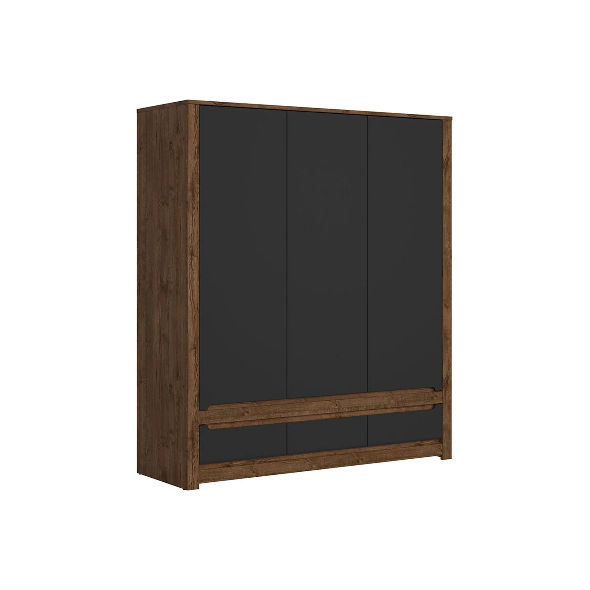 Dulap RUSO, negru mat/stejar, PAL laminat, cu 3 usi si 3 sertare, 179x61x205 cm