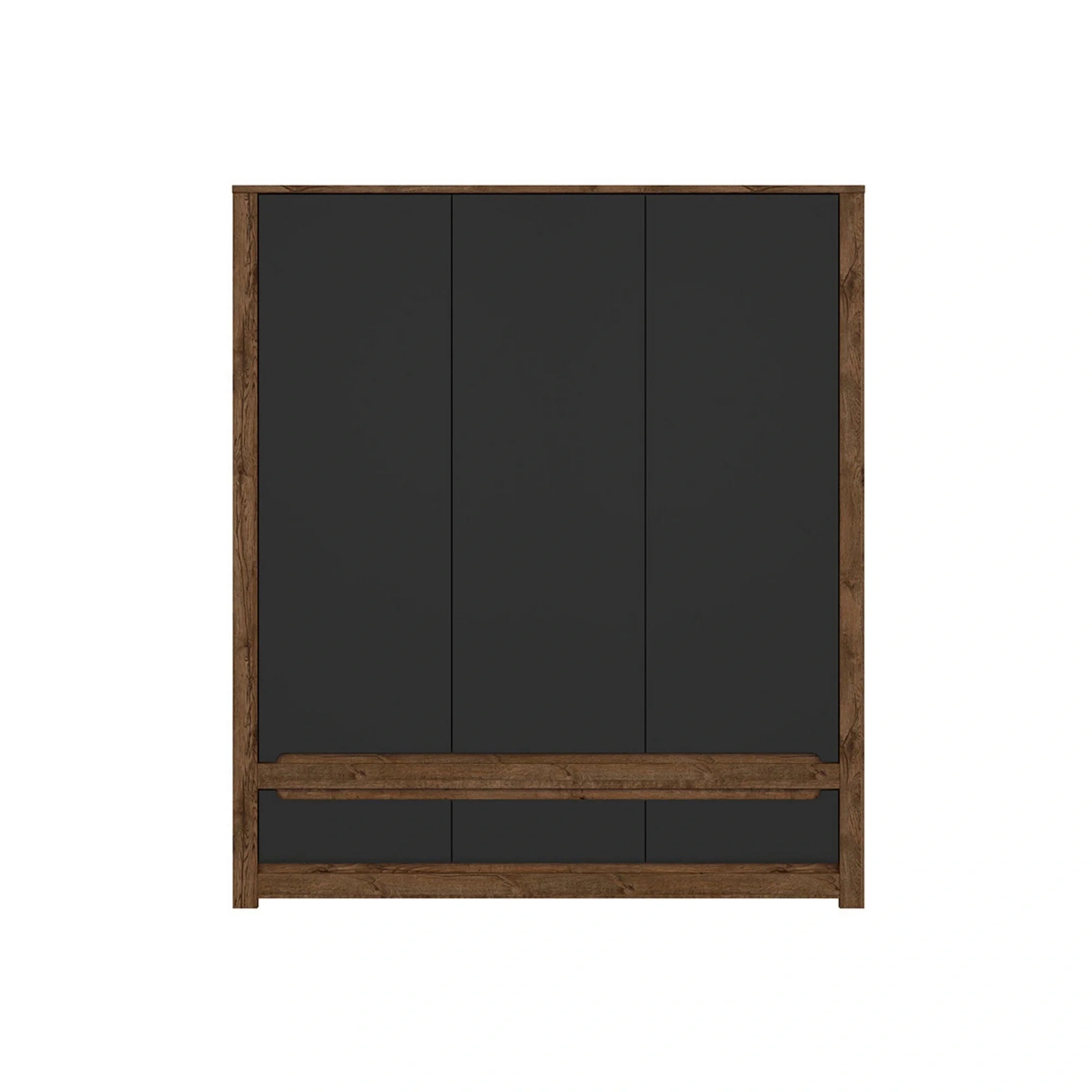 Dulap RUSO, negru mat/stejar, PAL laminat, cu 3 usi si 3 sertare, 179x61x205 cm