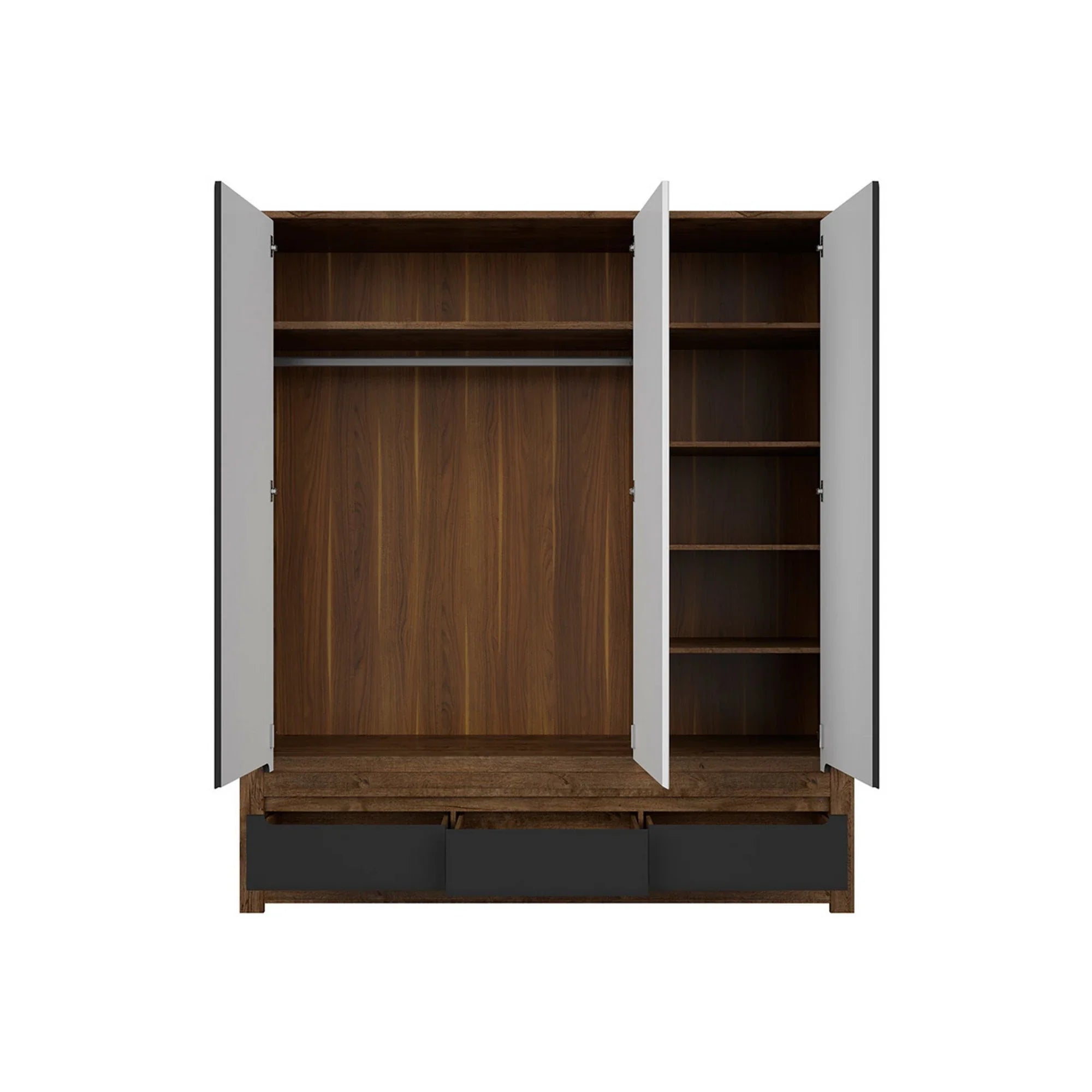 Dulap RUSO, negru mat/stejar, PAL laminat, cu 3 usi si 3 sertare, 179x61x205 cm