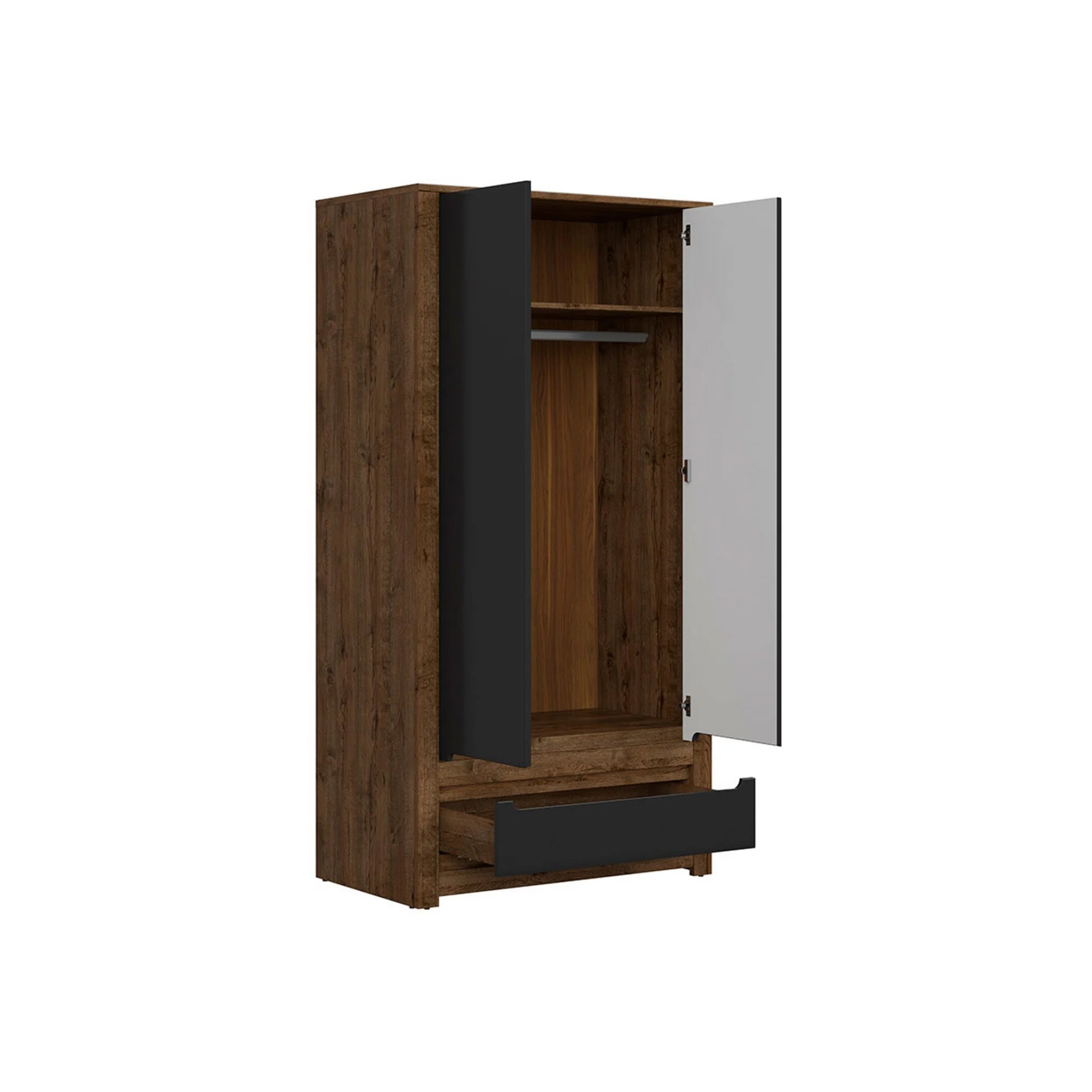 Dulap RUSO, stejar/negru mat, PAL laminat, cu 2 usi si un sertar, 104x61x205 cm