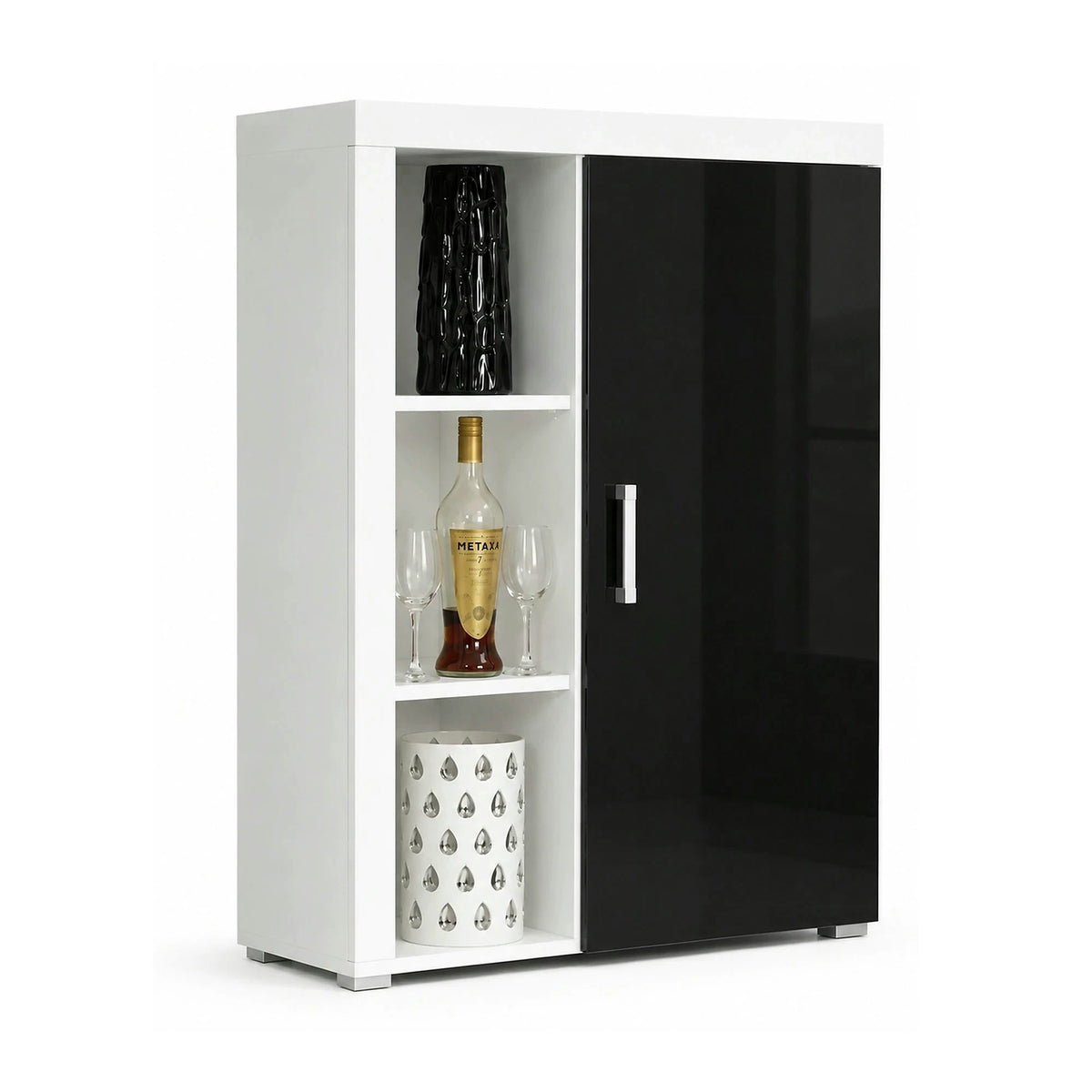 Dulap SAMBA REG-3, alb/negru, PAL laminat, cu o usa, 90x35x114 cm