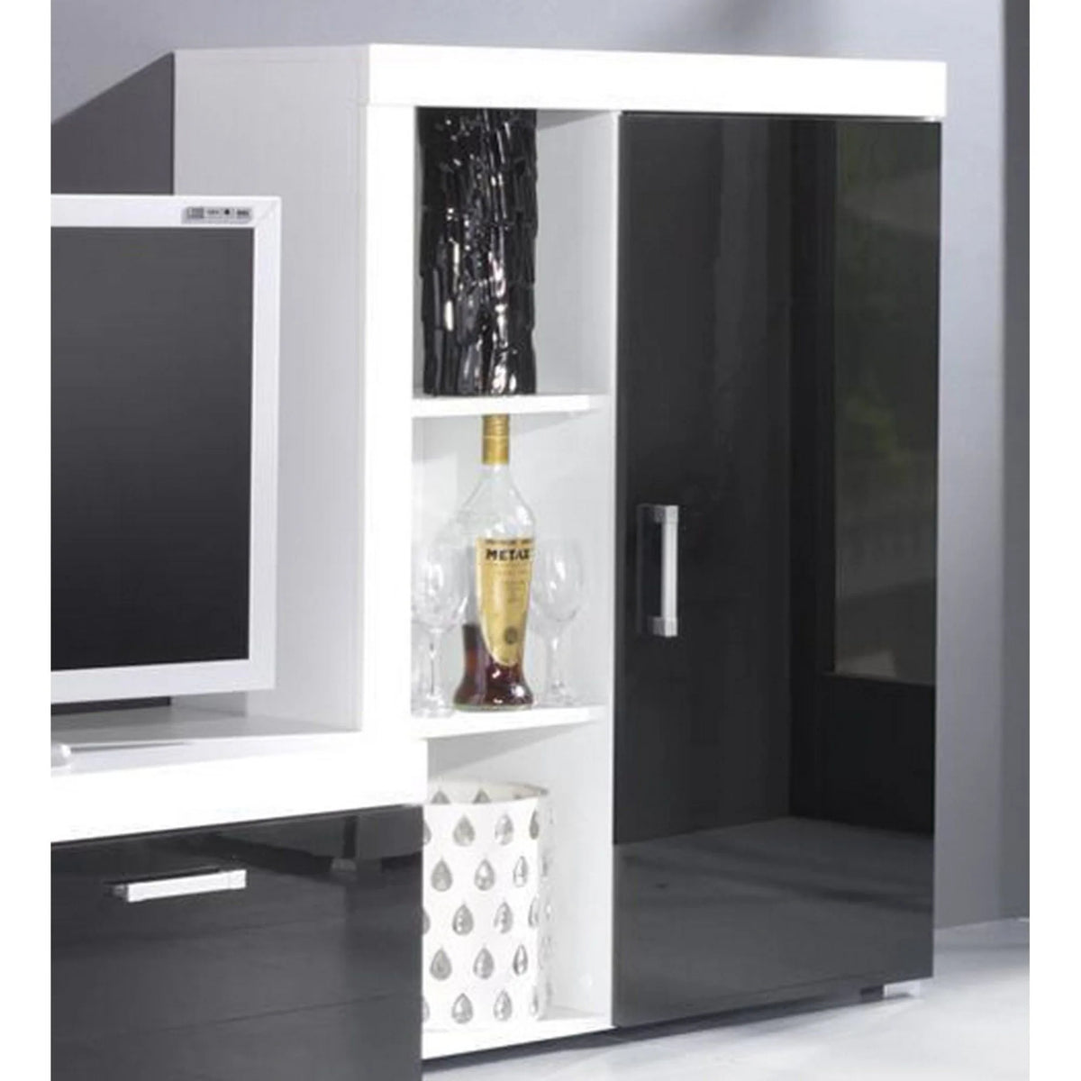 Dulap SAMBA REG-3, alb/negru, PAL laminat, cu o usa, 90x35x114 cm