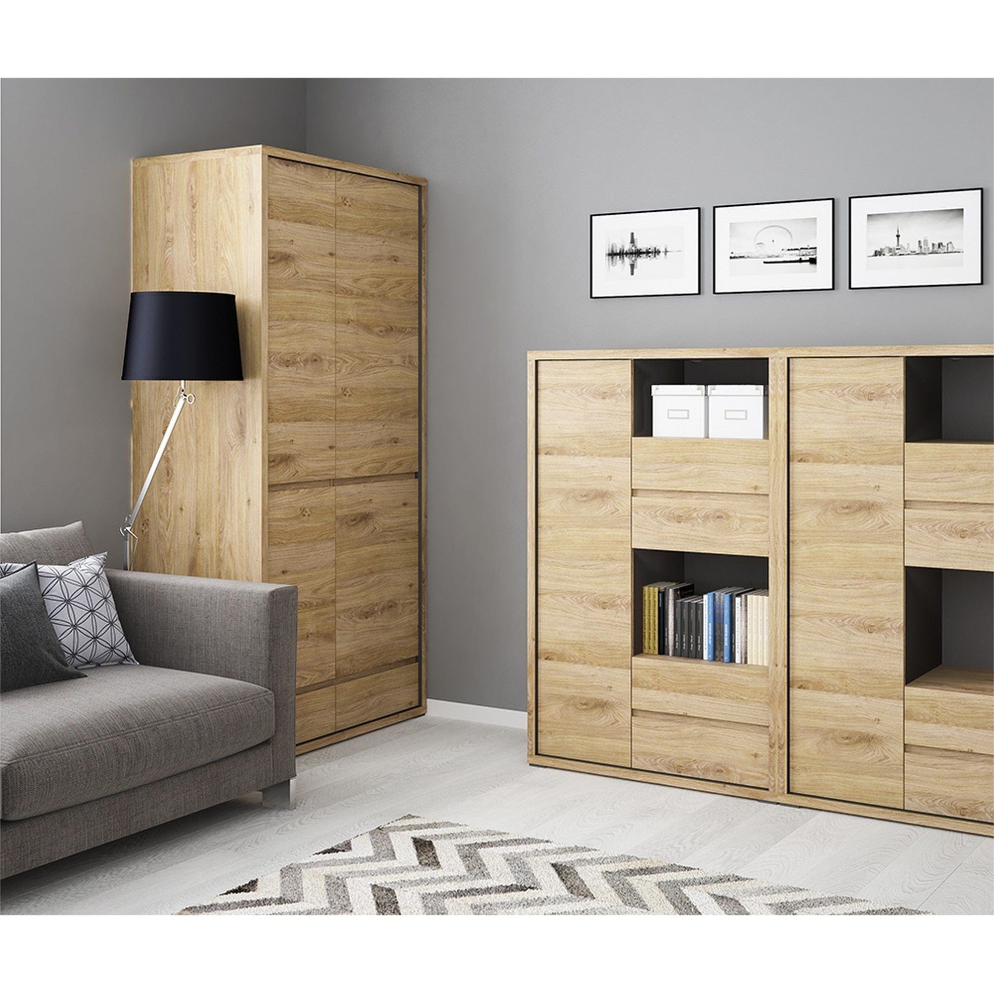 Dulap SHELDON TIP 20, stejar, PAL laminat, cu 2 usi si 2 sertare, 86x58x197 cm