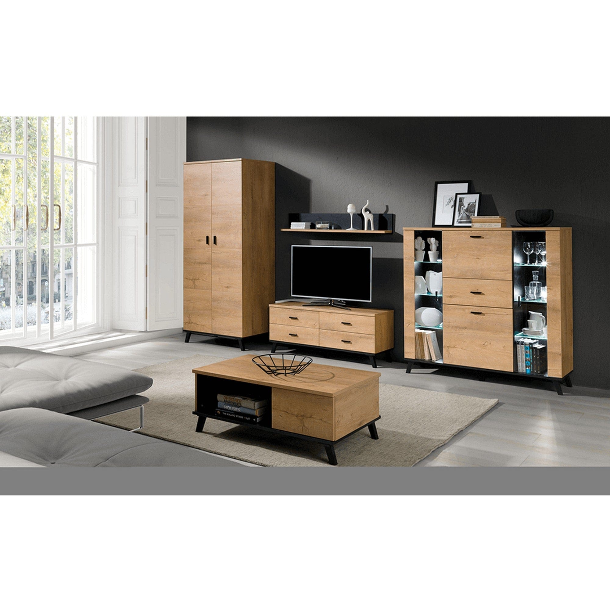 Dulap SIRAN TYPE 1, stejar lefkas, DTD laminat, cu 2 usi, 81x55x191 cm