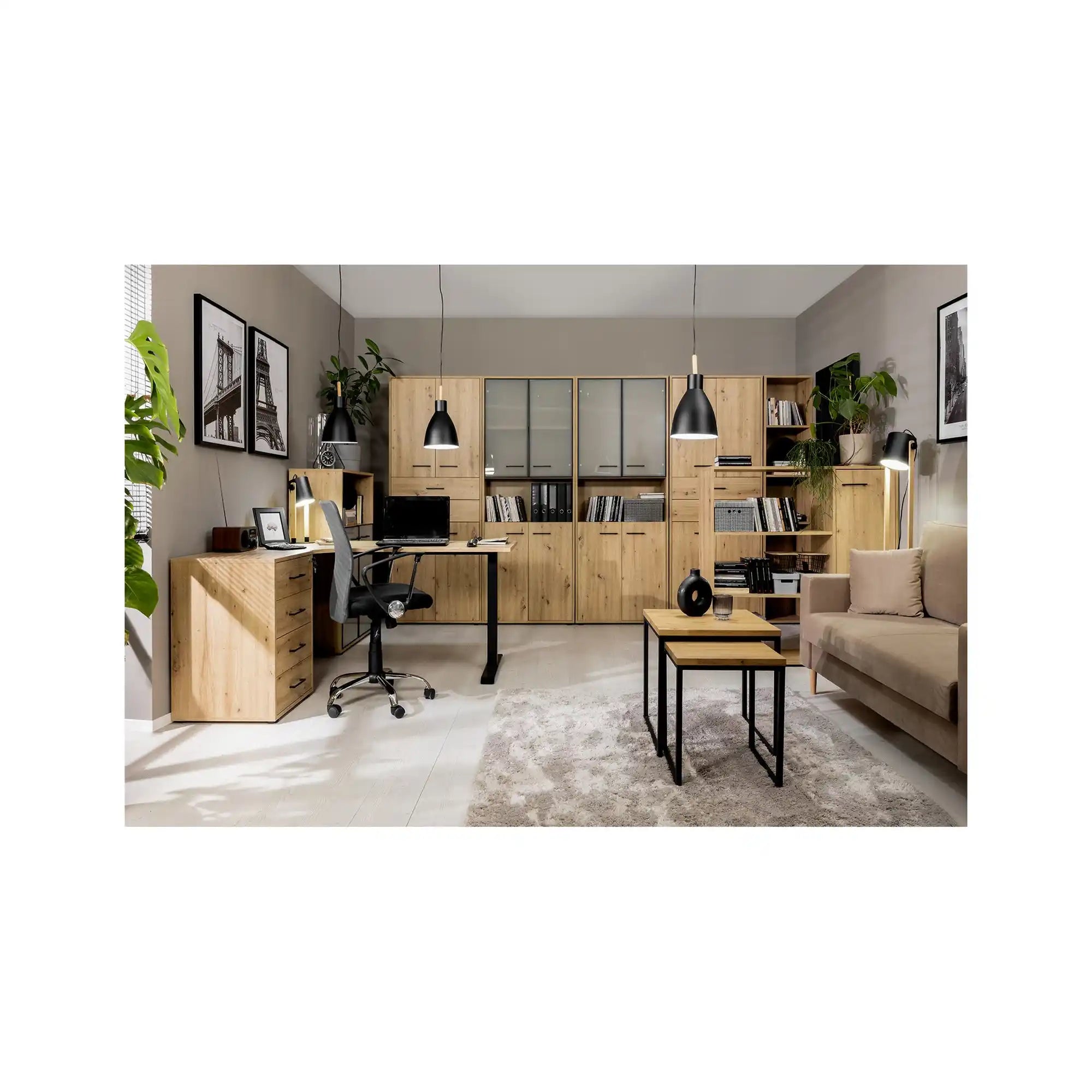 Dulap SPACE OFFICE, stejar artisan, PAL laminat, cu 2 usi, 80x37x203 cm
