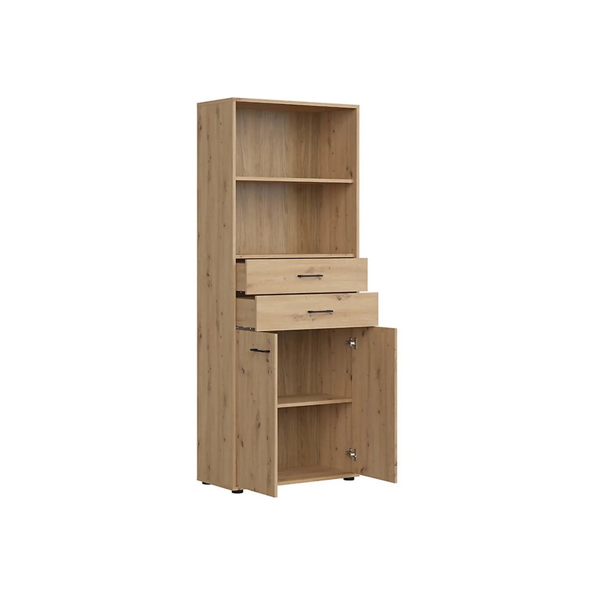 Dulap SPACE OFFICE, stejar artisan, PAL laminat, cu 2 usi si 2 sertare, 80x37x203 cm