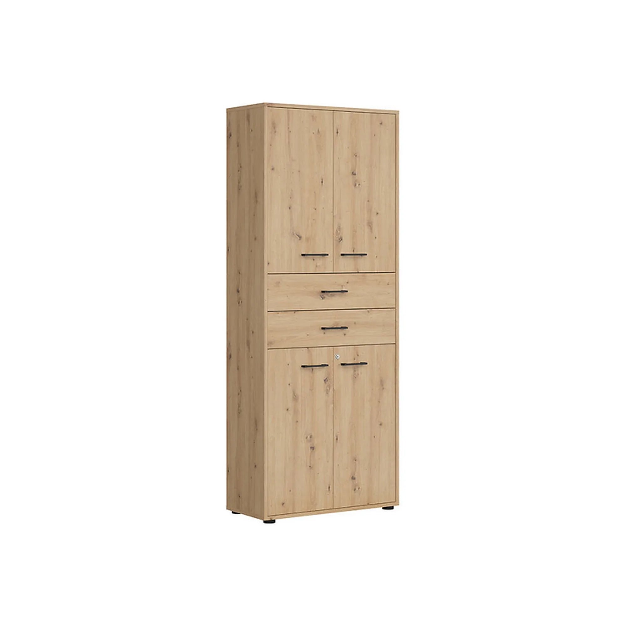 Dulap SPACE OFFICE, stejar artisan, PAL laminat, cu 4 usi si 2 sertare, 80x37x203 cm