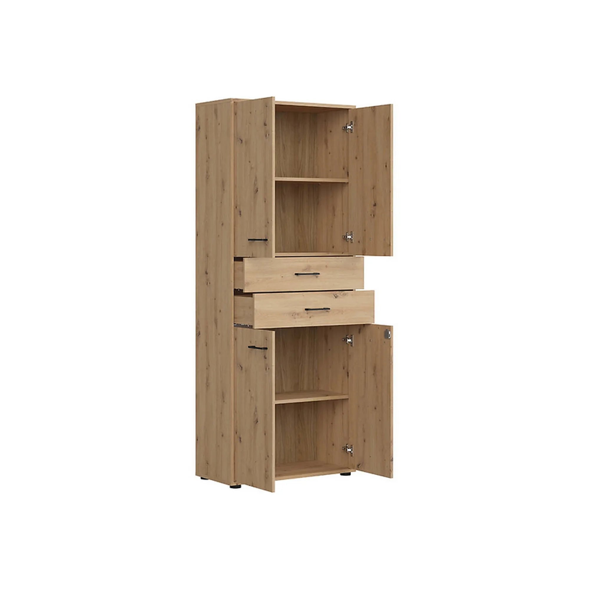 Dulap SPACE OFFICE, stejar artisan, PAL laminat, cu 4 usi si 2 sertare, 80x37x203 cm