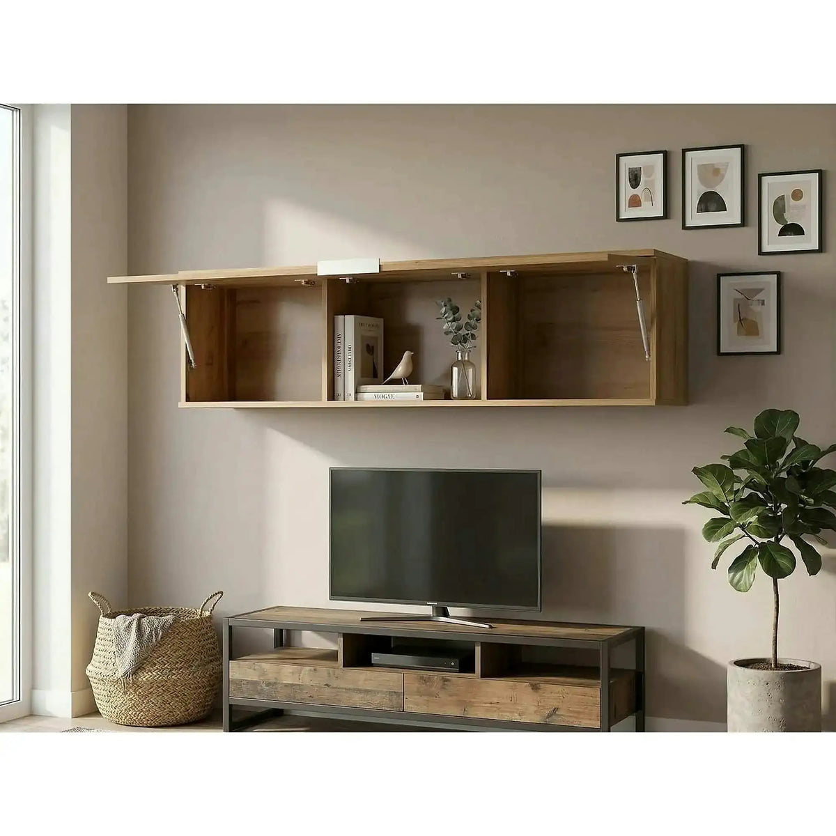 Dulap suspendat ZELE, stejar wotan, PAL laminat, 135x31x37 cm
