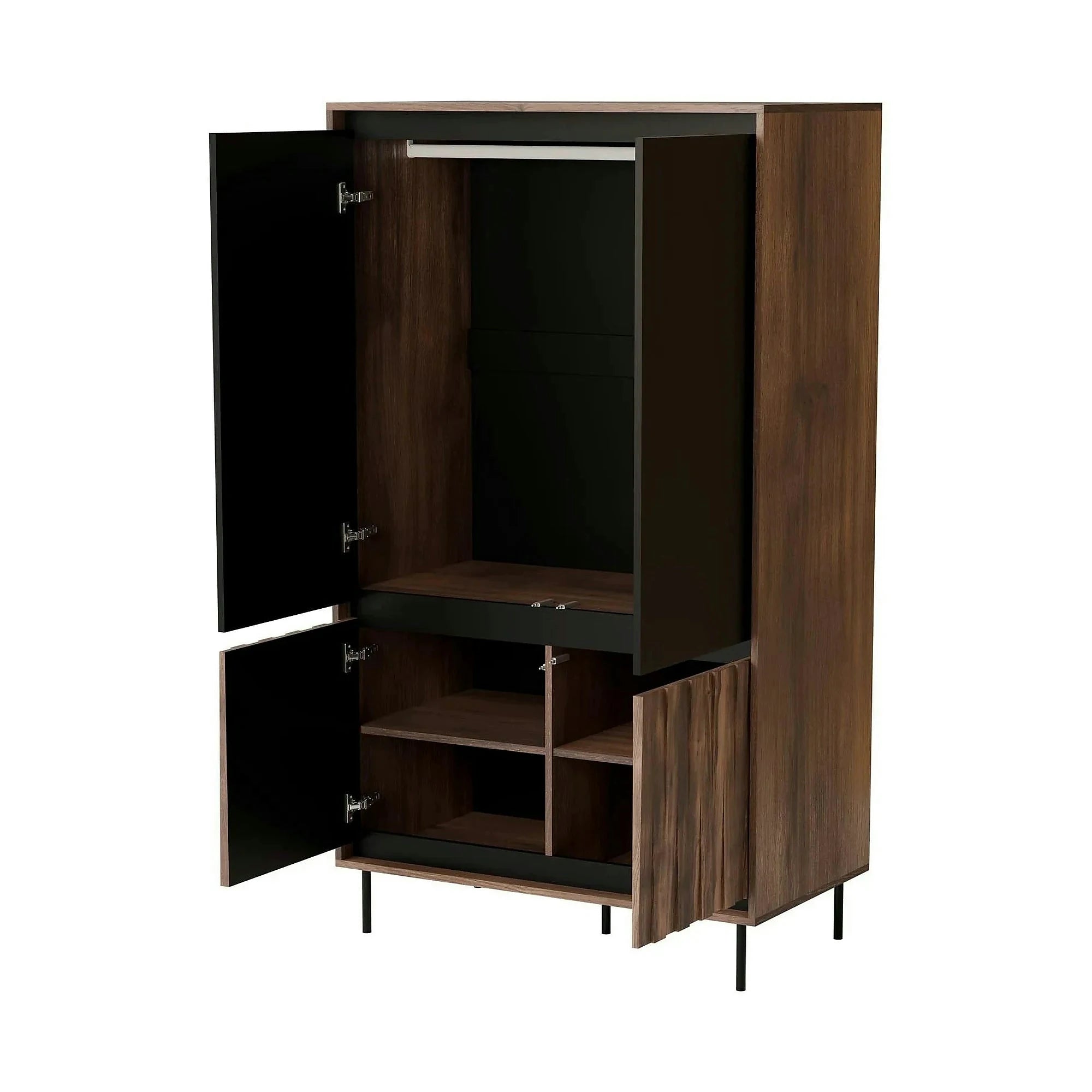 Dulap SWING S-1, nuc/negru, PAL laminat/metal, cu 4 usi, 102x55x179 cm