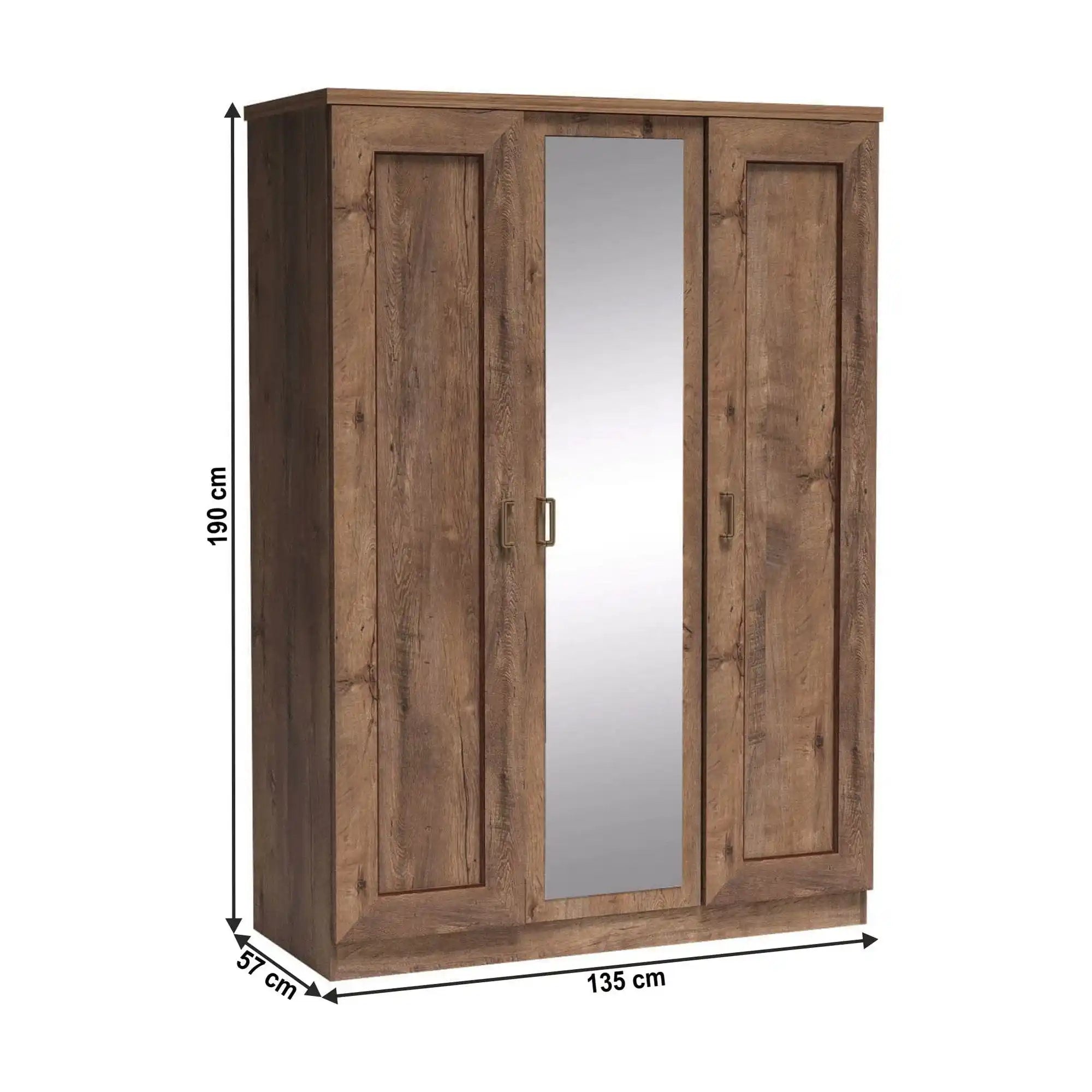 Dulap TEDY Typ T15, stejar lefkas, PAL melaminat, cu 3 usi, 135x57x190 cm