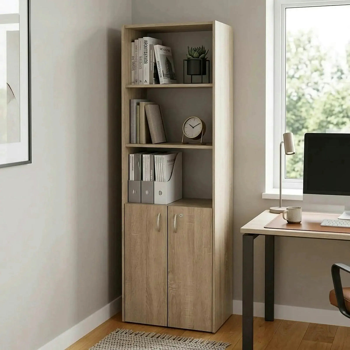 Dulap TEMPO ASISTENT NEW 002, stejar sonoma, PAL melaminat, cu 2 usi, 57x34x175 cm