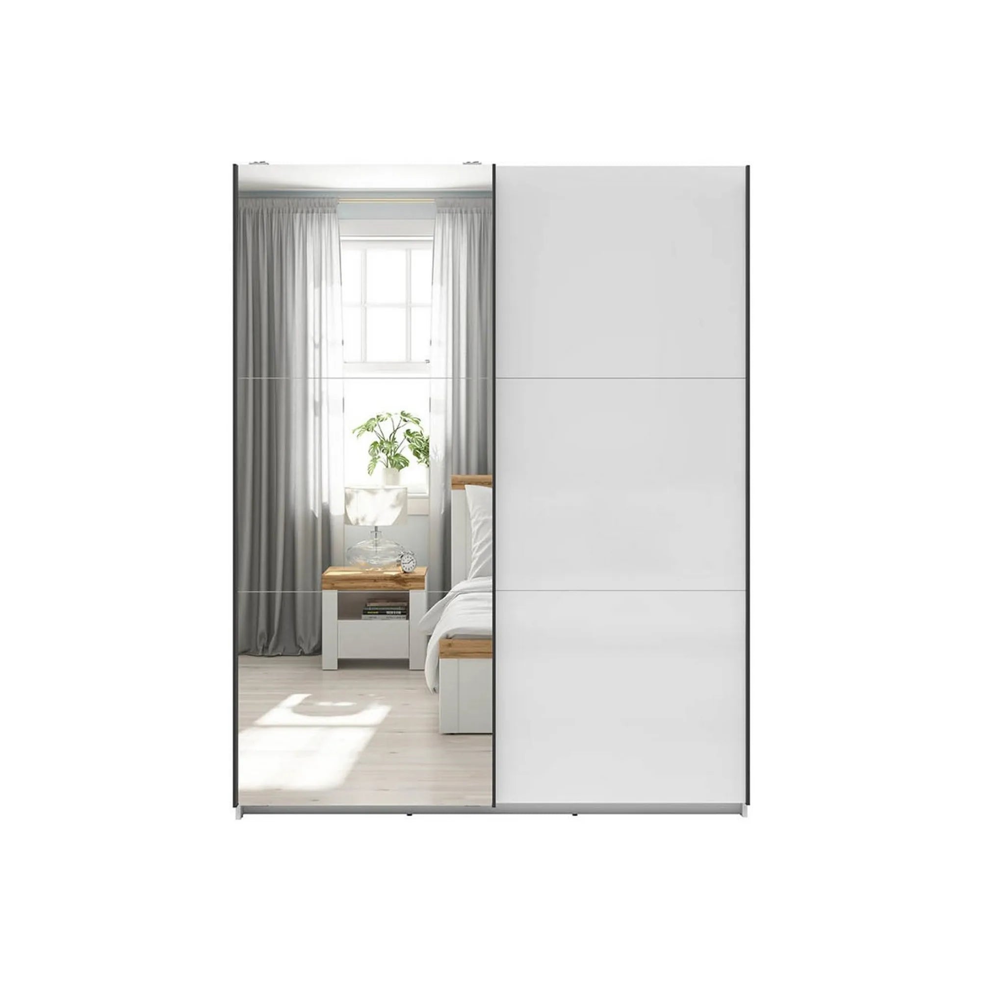 Dulap TETRIX, alb lucios, PAL, cu 2 usi si oglinda, 154x60x196 cm