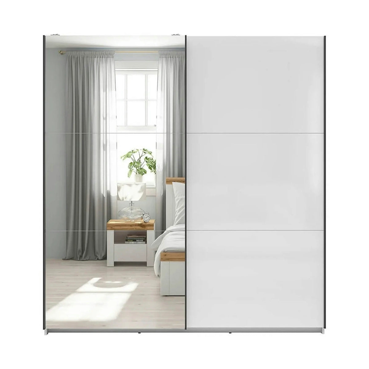Dulap TETRIX, alb lucios, PAL, cu 2 usi si oglinda, 183x60x196 cm