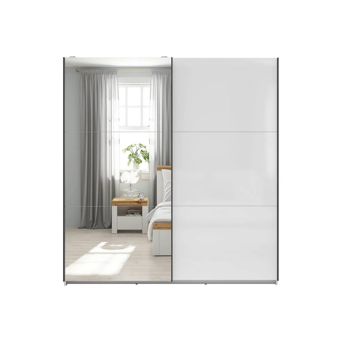 Dulap TETRIX, alb lucios, PAL, cu 2 usi si oglinda, 183x60x196 cm