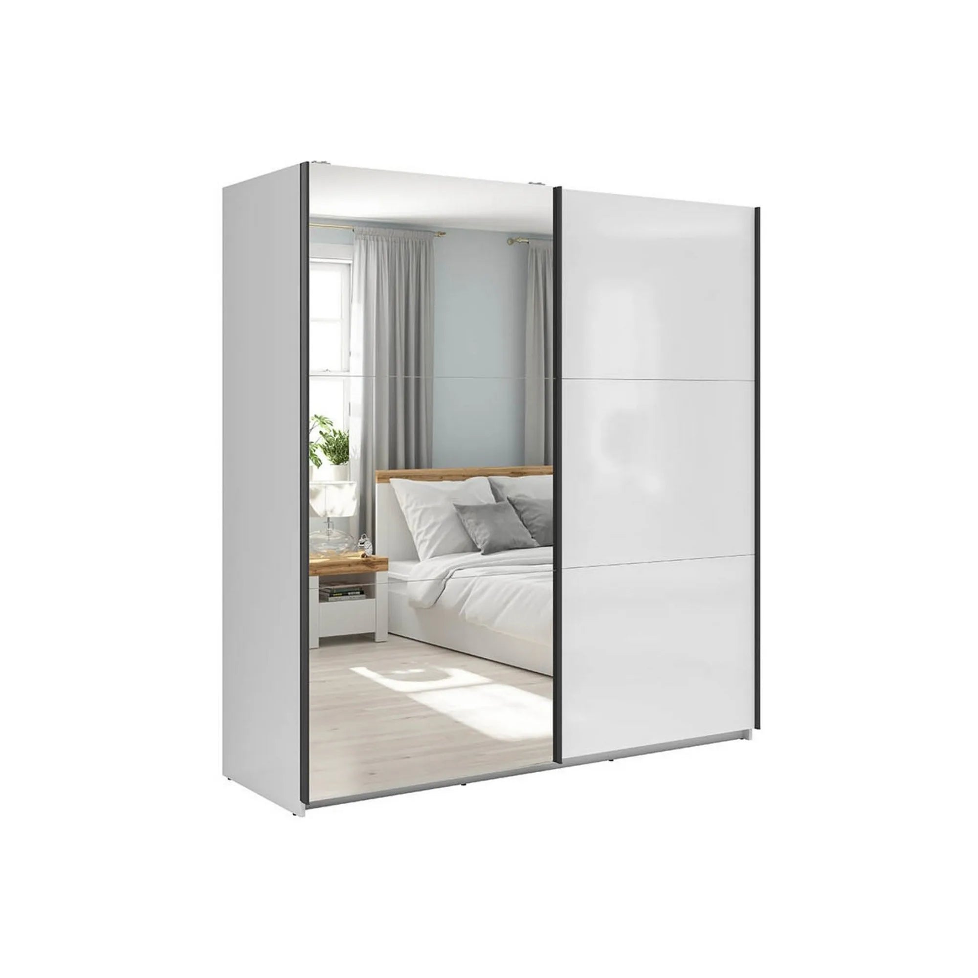 Dulap TETRIX, alb lucios, PAL, cu 2 usi si oglinda, 183x60x196 cm