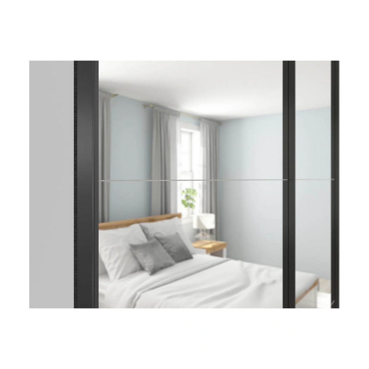 Dulap de haine cu usi culisante TETRIX, alb lucios, PAL, cu 2 usi si oglinzi, 154x60x196 cm