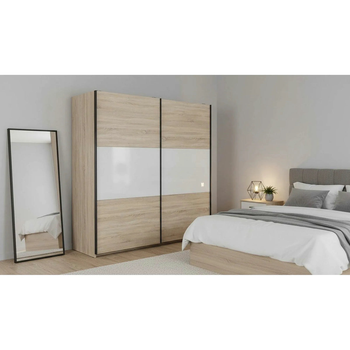 Dulap TETRIX, stejar sonoma/alb lucios, PAL, cu 2 usi, 183x60x196 cm