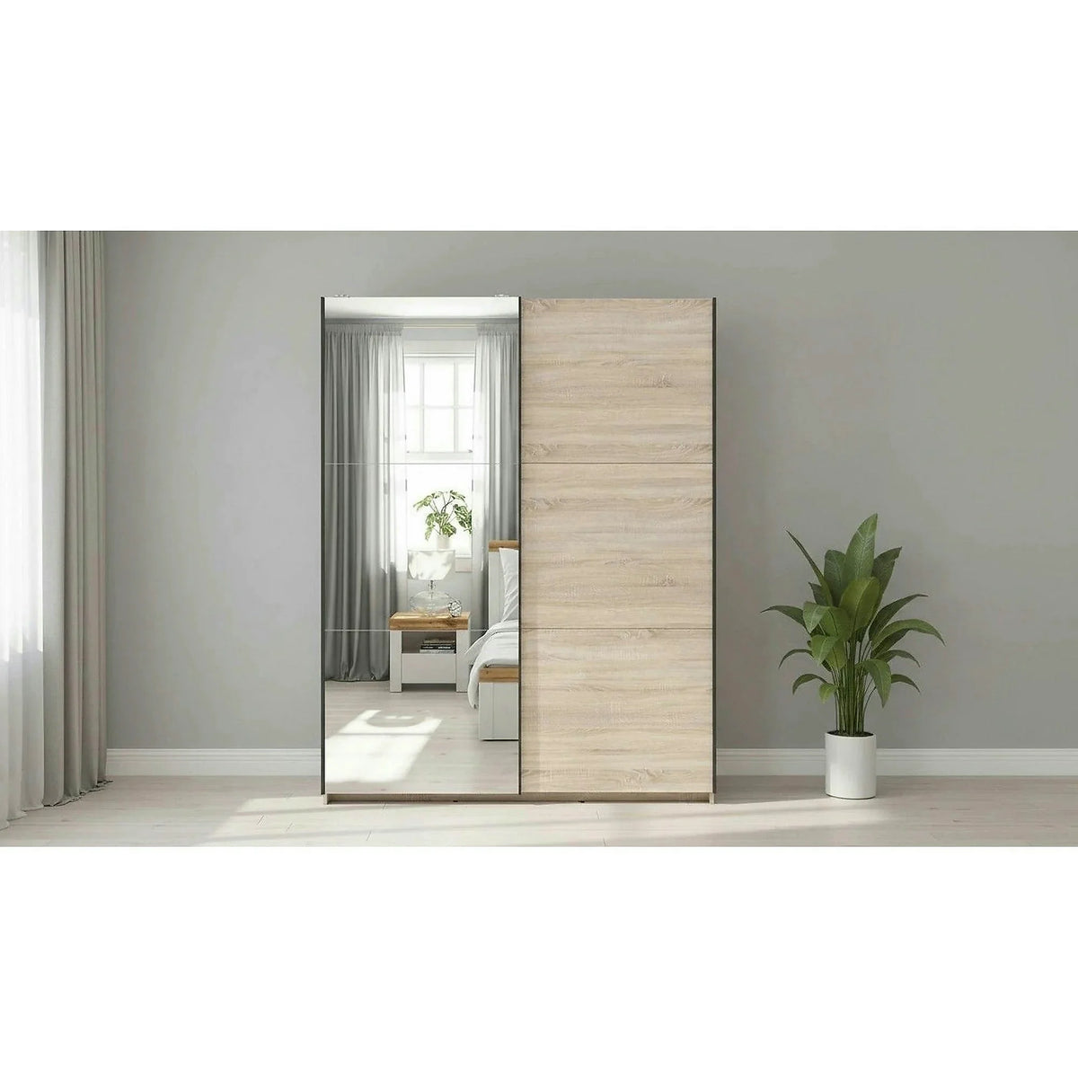 Dulap TETRIX, stejar sonoma, PAL, cu 2 usi si oglinda, 154x60x196 cm