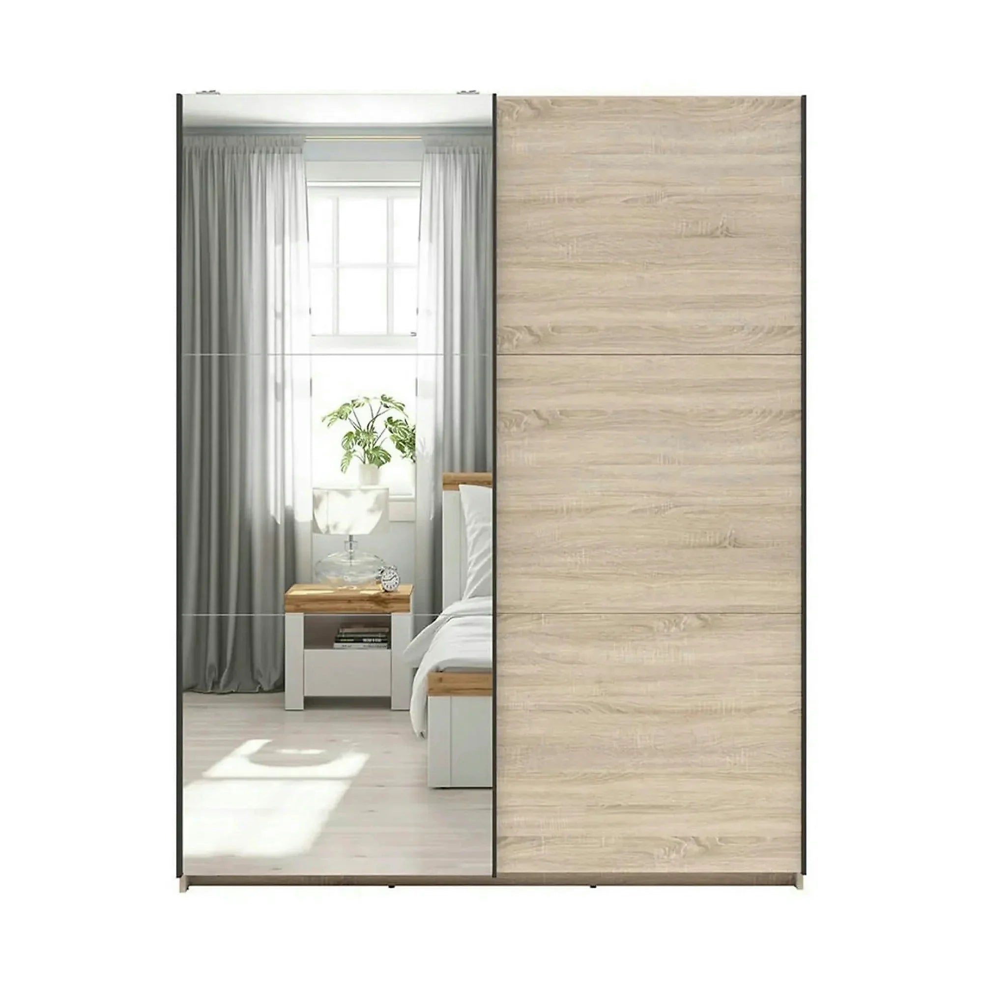 Dulap TETRIX, stejar sonoma, PAL, cu 2 usi si oglinda, 154x60x196 cm