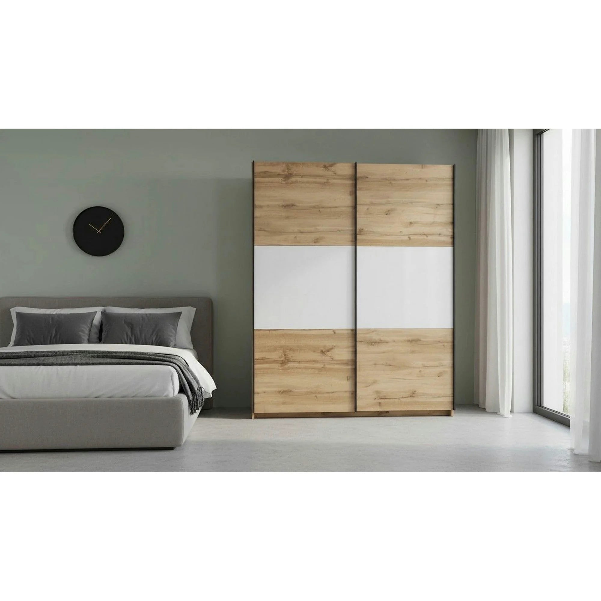 Dulap TETRIX, stejar wotan/alb lucios, PAL, cu 2 usi, 154x60x196 cm