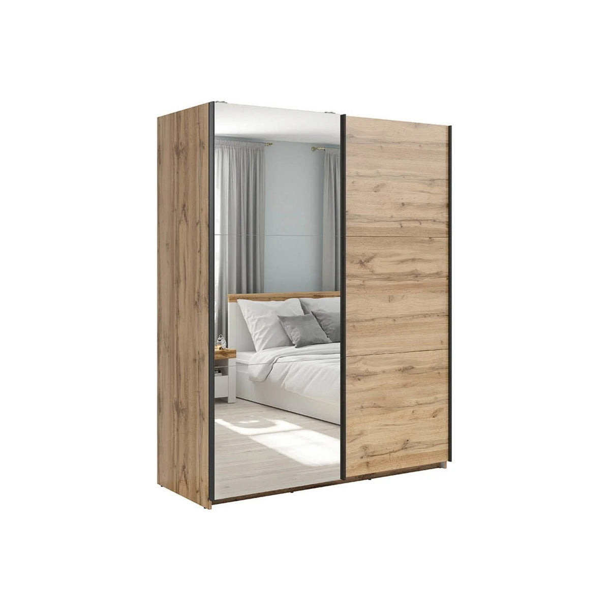 Dulap TETRIX, stejar wotan, PAL, cu 2 usi si oglinda, 154x60x196 cm