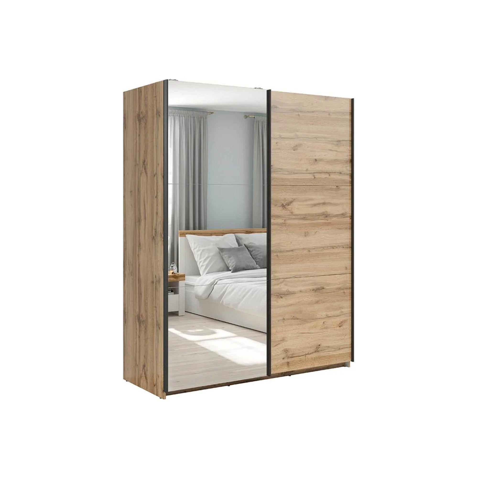 Dulap TETRIX, stejar wotan, PAL, cu 2 usi si oglinda, 154x60x196 cm