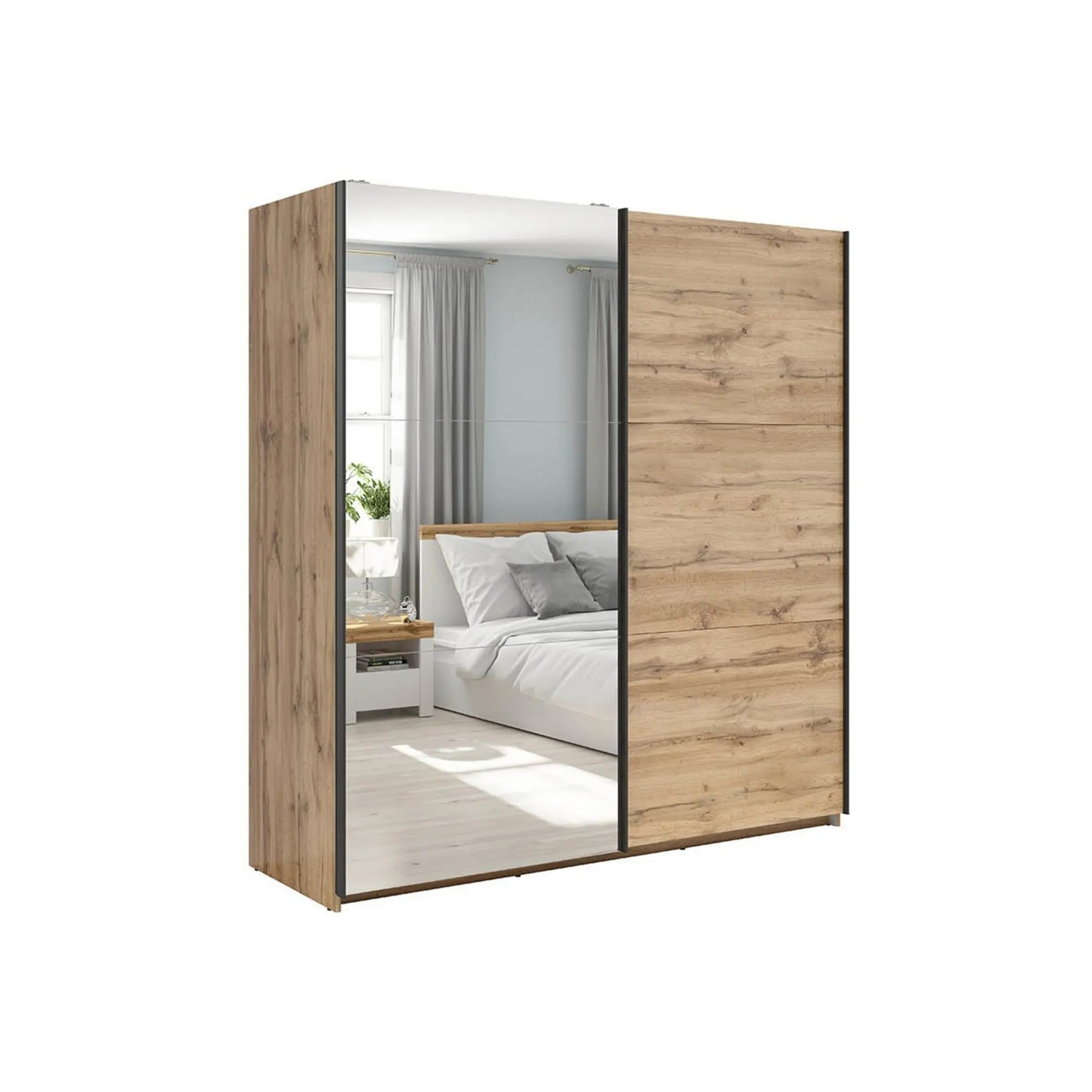 Dulap TETRIX, stejar wotan, PAL, cu 2 usi si oglinda, 183x60x196 cm