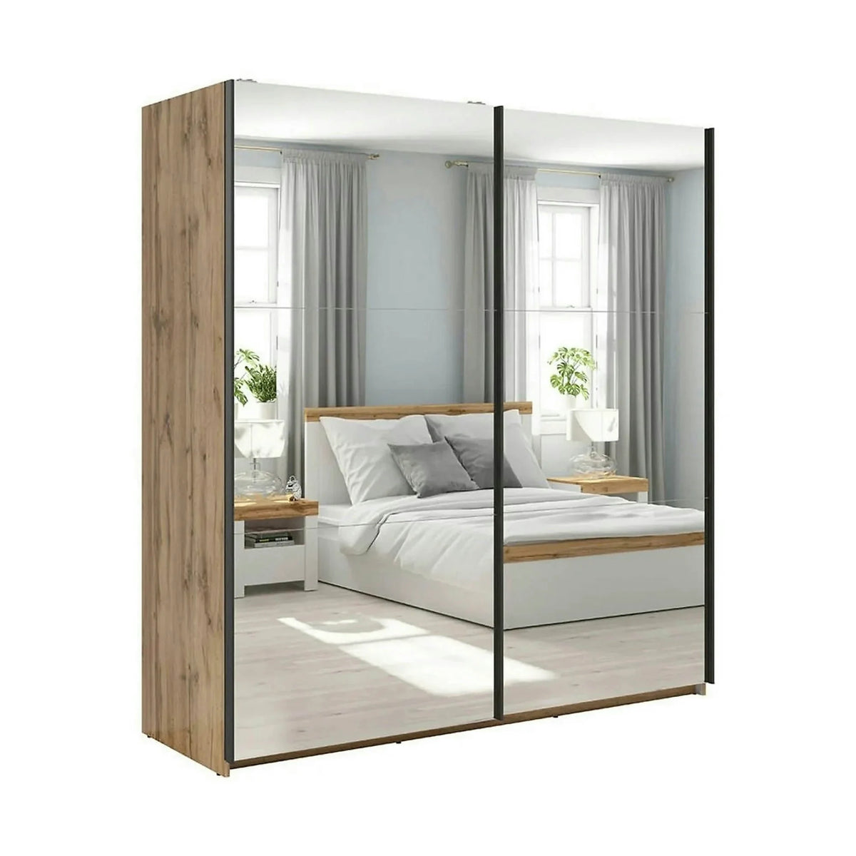 Dulap TETRIX, stejar wotan, PAL, cu 2 usi si oglinzi, 183x60x196 cm