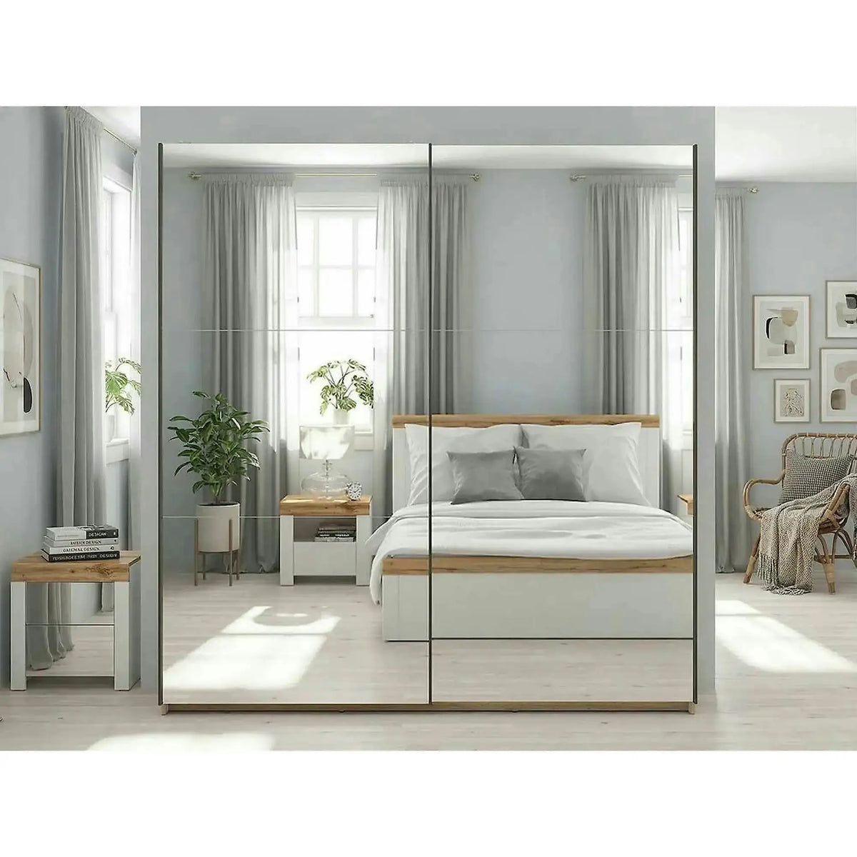Dulap TETRIX, stejar wotan, PAL, cu 2 usi si oglinzi, 183x60x196 cm